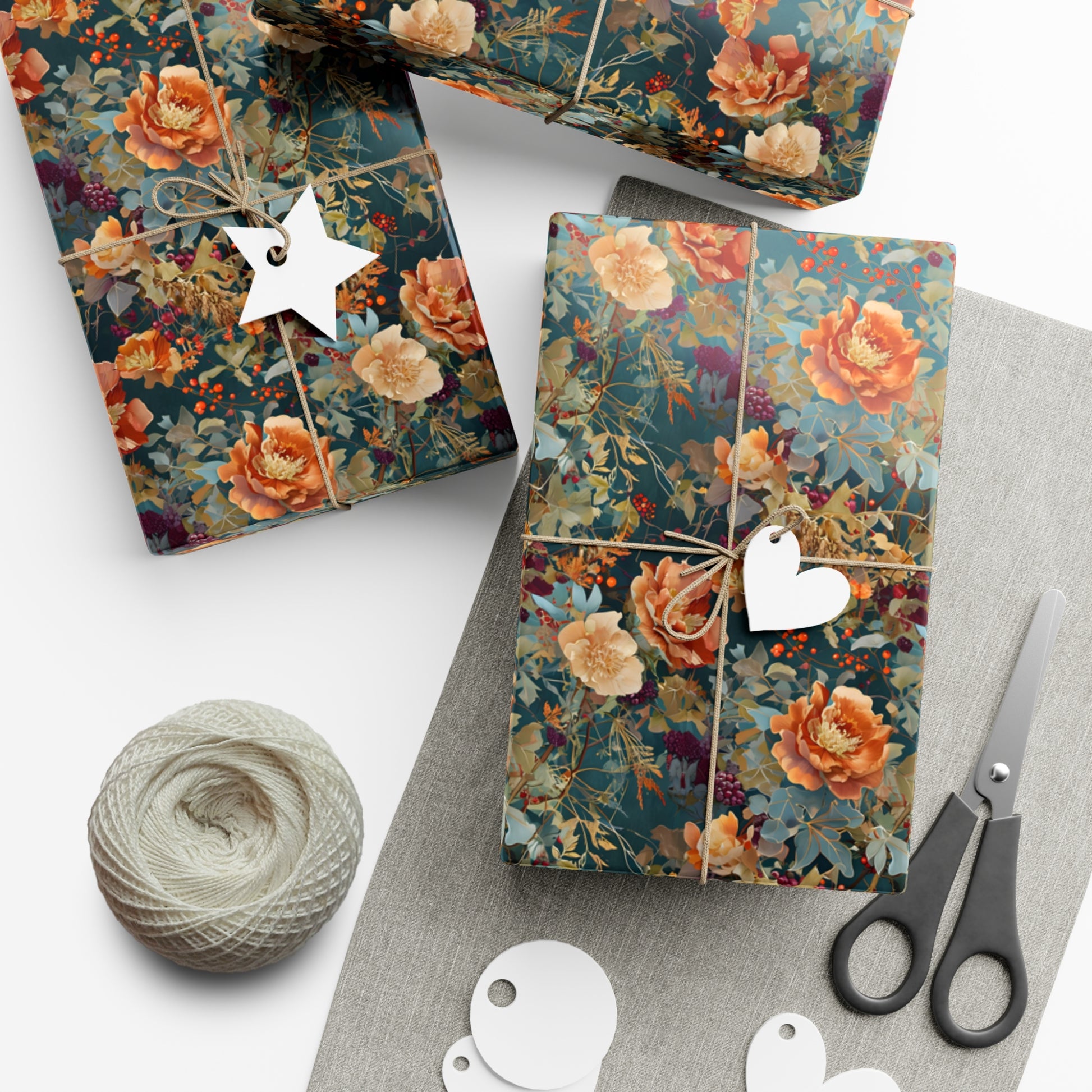 Gift Wrap Papers, Art Nouveau Floral Pattern, Autumn Hues, Wrapping Paper Roll, Holiday Gift Wrap, Eco-Friendly Gift Wrap