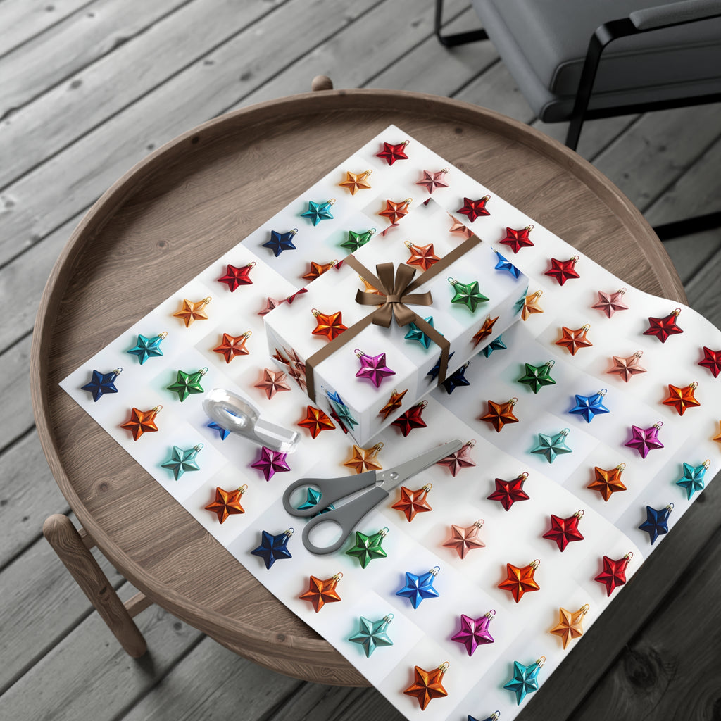 Wrapping Paper, Vibrant Star Christmas Ornaments On White Background - Gift Wrap Rolls, Eco-Friendly Gift Wrap, Holiday
