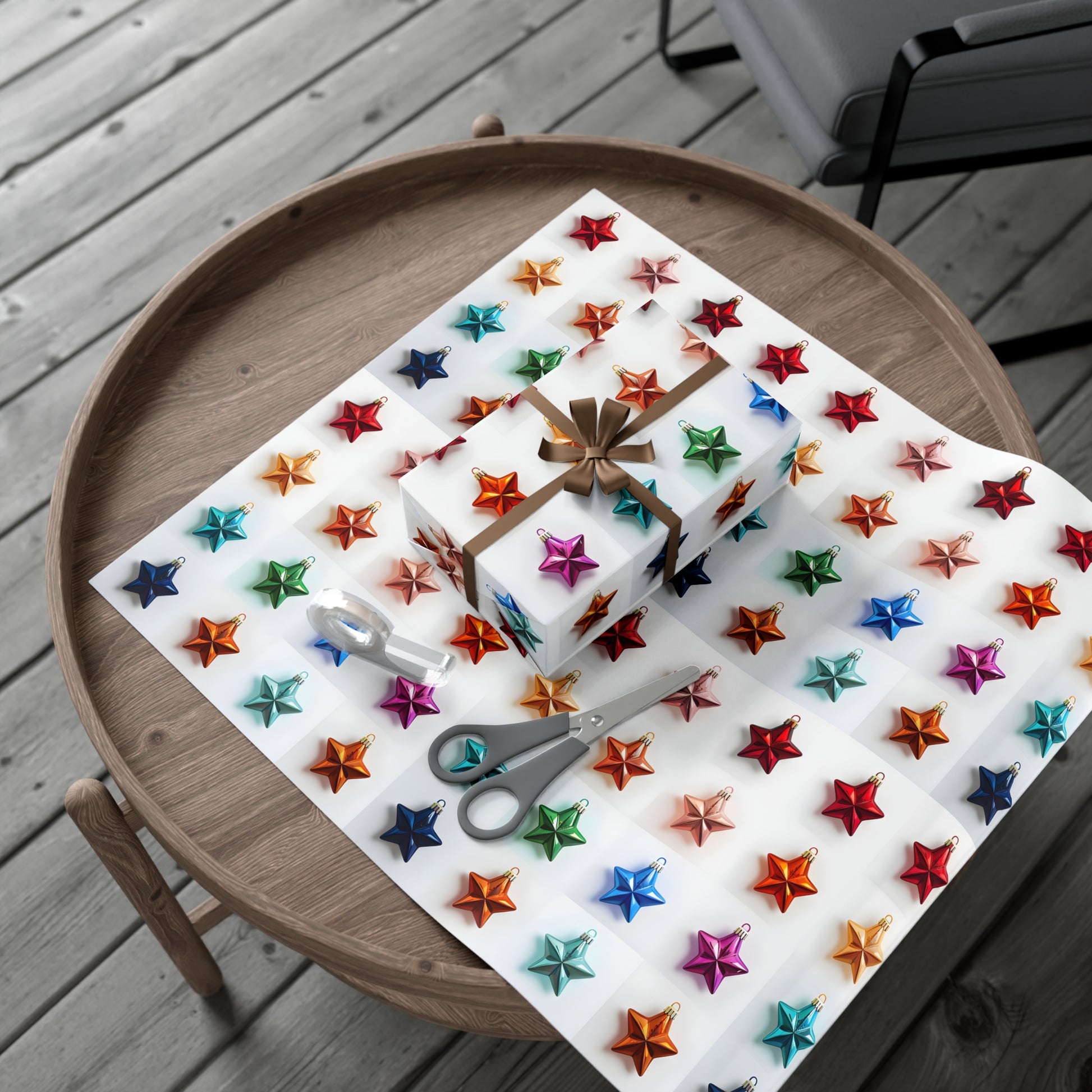 Wrapping Paper, Vibrant Star Christmas Ornaments On White Background - Gift Wrap Rolls, Eco-Friendly Gift Wrap, Holiday