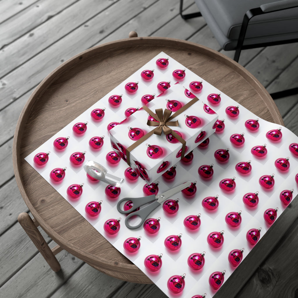 Wrapping Paper, Hot Pink Christmas Ornaments On White Background - Gift Wrap Rolls, Eco-Friendly Gift Wrap, Holiday