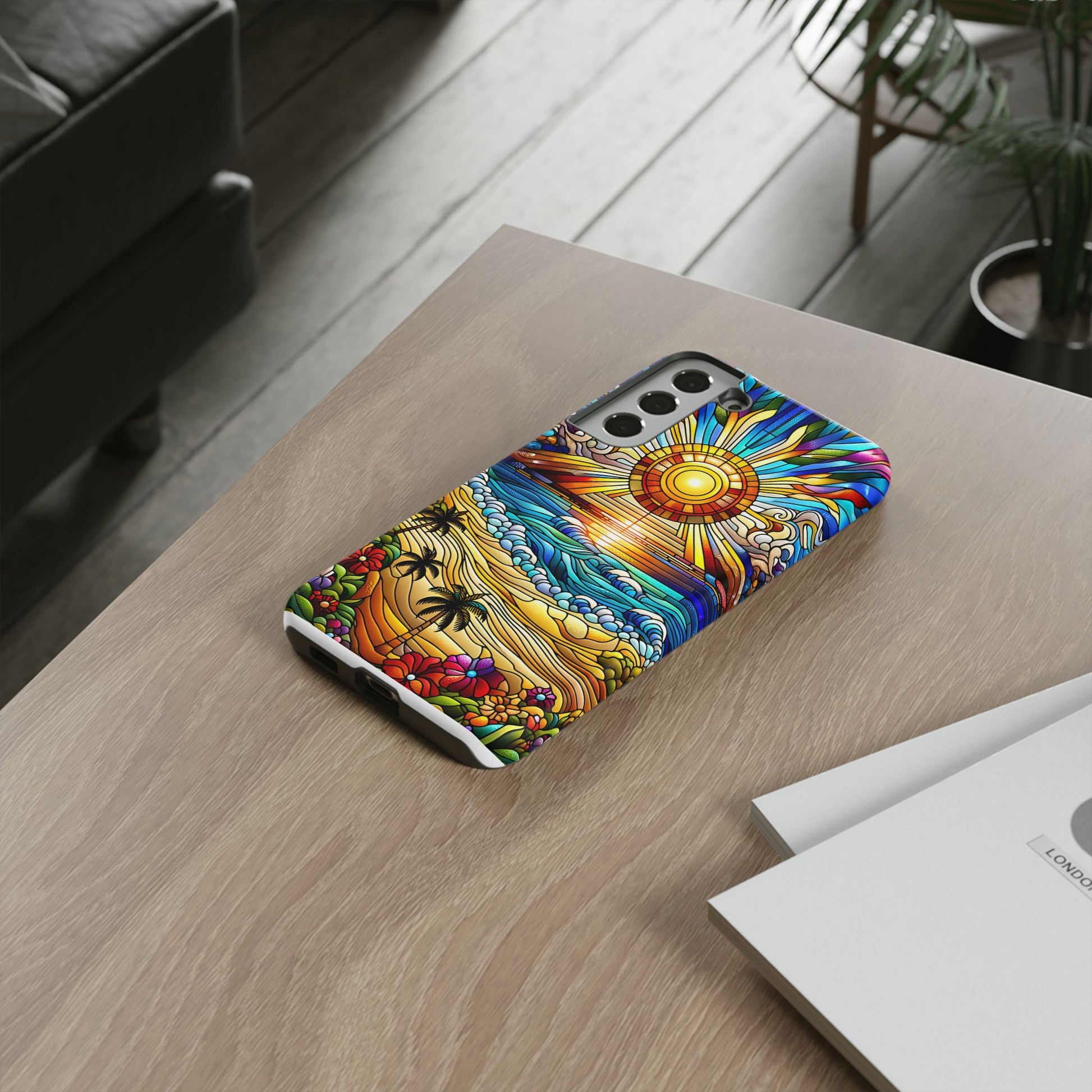 Stained Glass Tough Cases, Protective Phone Case, Nature Inspired Smartphone Cover, Beach Day Summer Accessories, Ocean Lover Gift