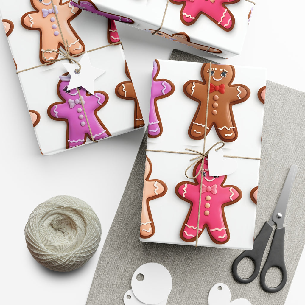 Wrapping Paper, Bougie Gingerbread Women On White Background - Gift Wrap Rolls, Eco-Friendly Gift Wrap, Holiday