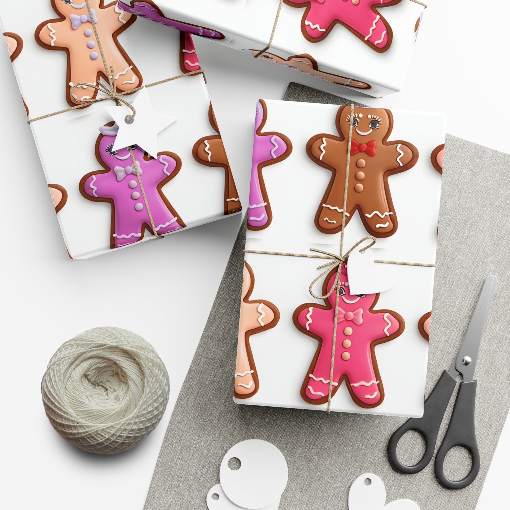 Wrapping Paper, Bougie Gingerbread Women On White Background - Gift Wrap Rolls, Eco-Friendly Gift Wrap, Holiday