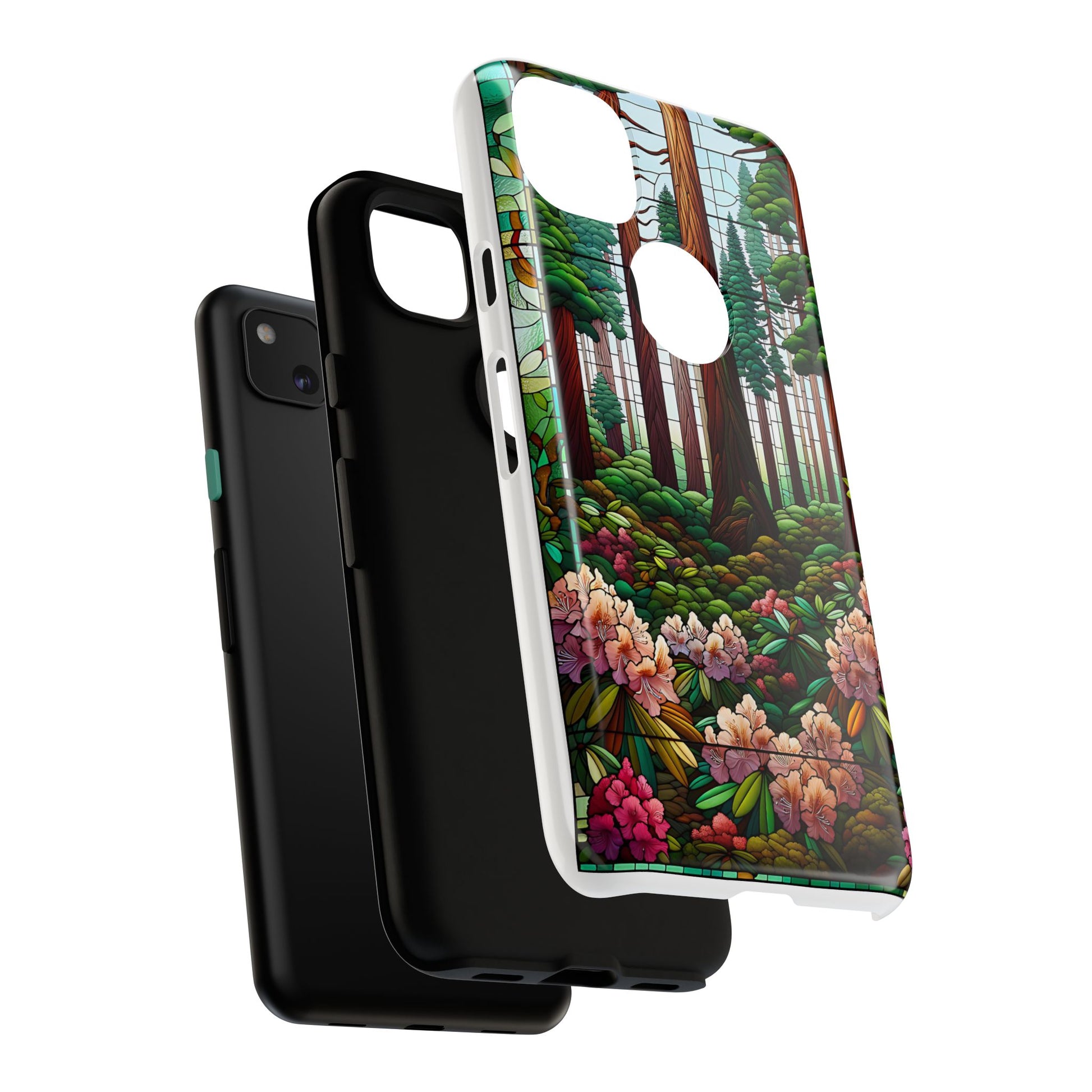 Nature Inspired Tough Cases - Redwood Trees & Rhododendrons Stained Glass iPhone Cover, Protective Phone Shell, Unique Samsung Galaxy Case,
