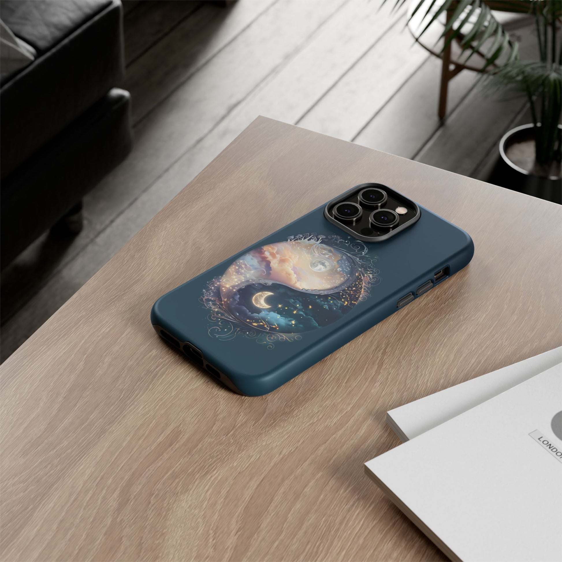 Phone Case, Yin-Yang Symbol Design, Whimsical Day Night Fantasy Print, Protective Cover, Tough Skin, Phone Accessories, Phone Protection