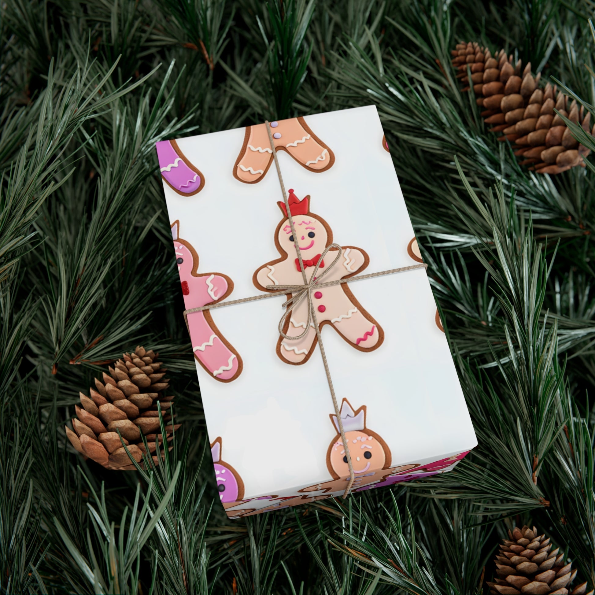 Wrapping Paper, Gingerbread Women On White Background - Gift Wrap Rolls, Eco-Friendly Gift Wrap, Holiday
