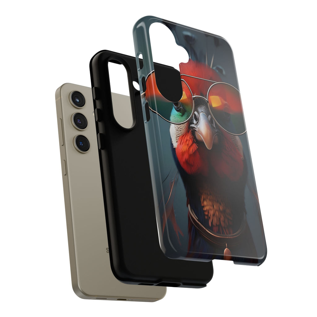 Phone Cases, Bright Exotic Bird in Cool Sunglasses, Protective Tough Cover, Tropical Animal Print, Unique Gift for Bird Lovers, Accessories