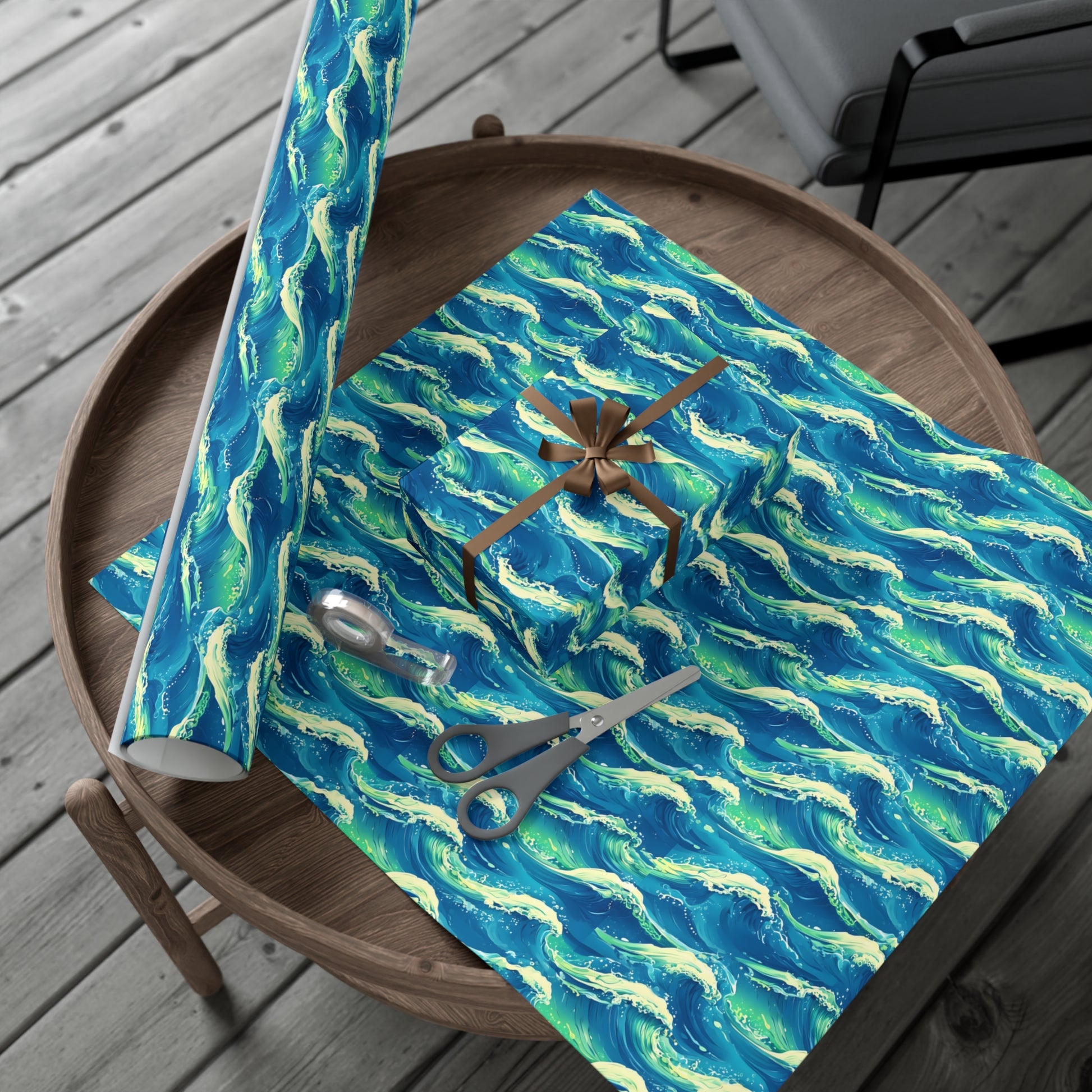 Wrapping Paper, Vibrant Seamless Ocean Waves Gift Wrap Roll, Nautical Gift Packaging, Beach Theme Gift Wrap, Coastal Holiday Wrapping