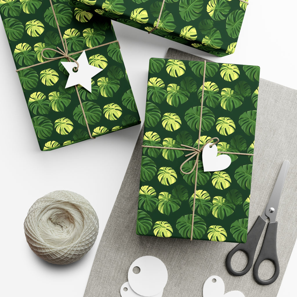 Tropical Botanical Pattern Featuring Stylized Monstera Leaves Wrapping Paper