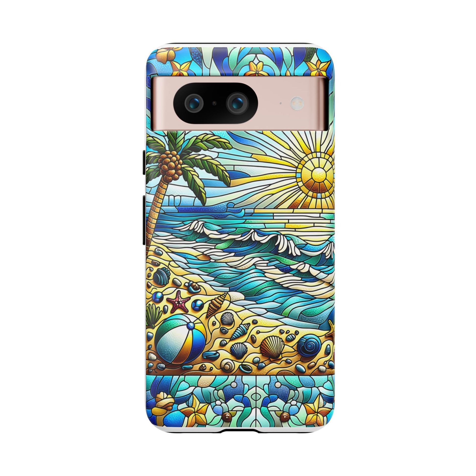 Stained Glass Tough Case, Protective Phone Case, Nature Inspired Smartphone Case, Summer Beach Play Day Phone Cover, Tough Phone Case for