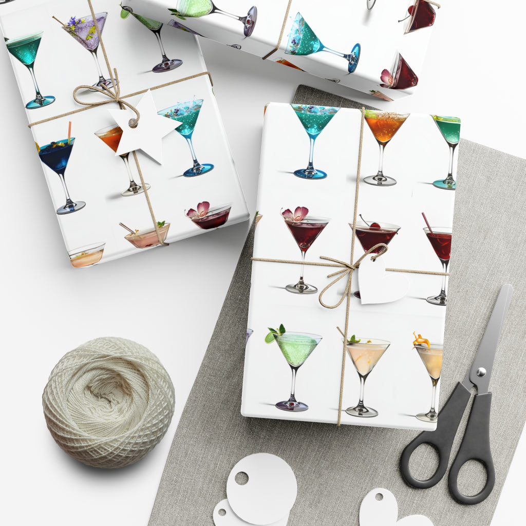 Wrapping Paper, Colorful Martinis On White Background - Gift Wrap Rolls, Eco-Friendly Gift Wrap, Holiday
