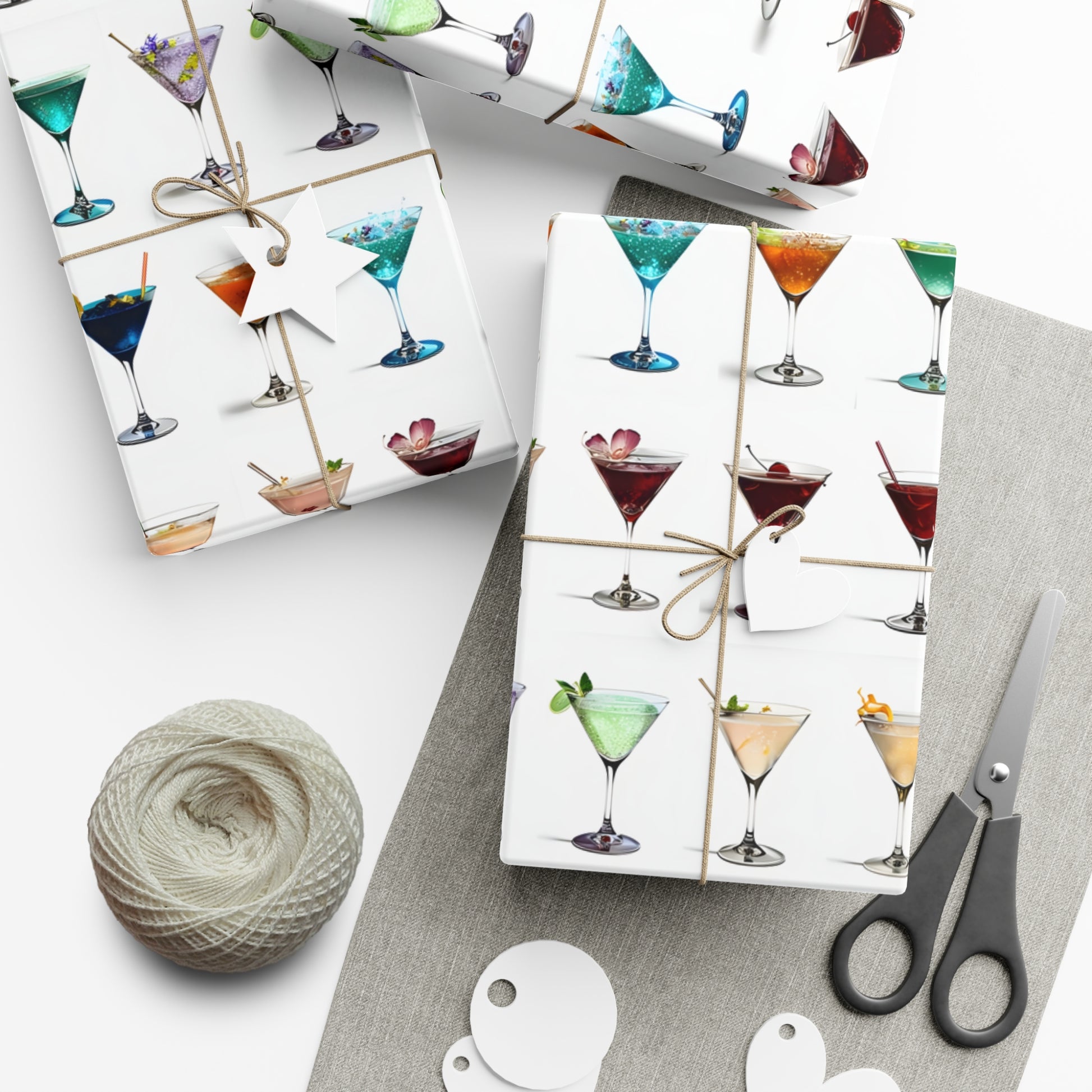 Wrapping Paper, Colorful Martinis On White Background - Gift Wrap Rolls, Eco-Friendly Gift Wrap, Holiday