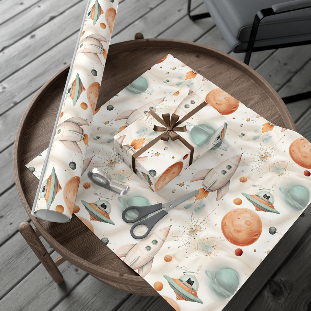Gift Wrap Papers, Retro Futuristic Pattern, Whimsical Elements, Holiday Gift Wrap, Decorative Wrapping Paper, Gift Packaging Supplies