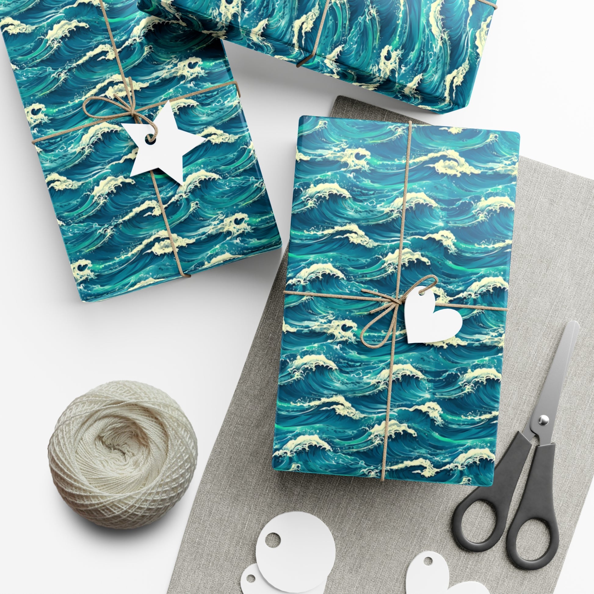 Wrapping Paper Set, Ocean Wave Design, Gift Wrap Roll, Sea Colors, Birthday Gift Packaging, Holiday Wrap, Craft Paper, Party Supplies