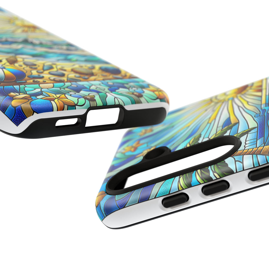 Stained Glass Tough Case, Protective Phone Case, Nature Inspired Smartphone Case, Summer Beach Play Day Phone Cover, Tough Phone Case for