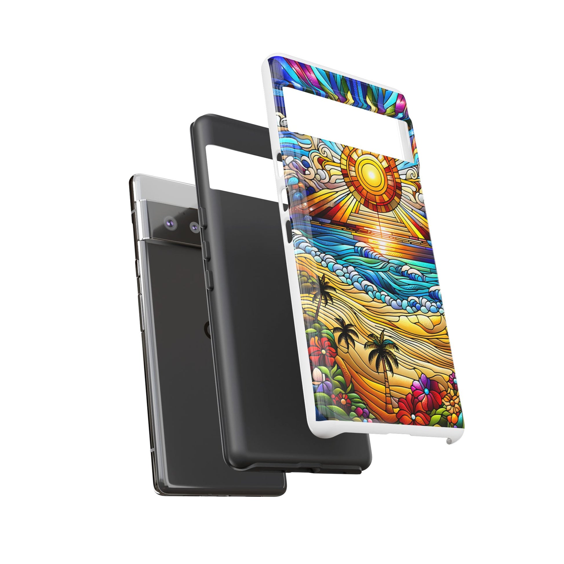 Stained Glass Tough Cases, Protective Phone Case, Nature Inspired Smartphone Cover, Beach Day Summer Accessories, Ocean Lover Gift