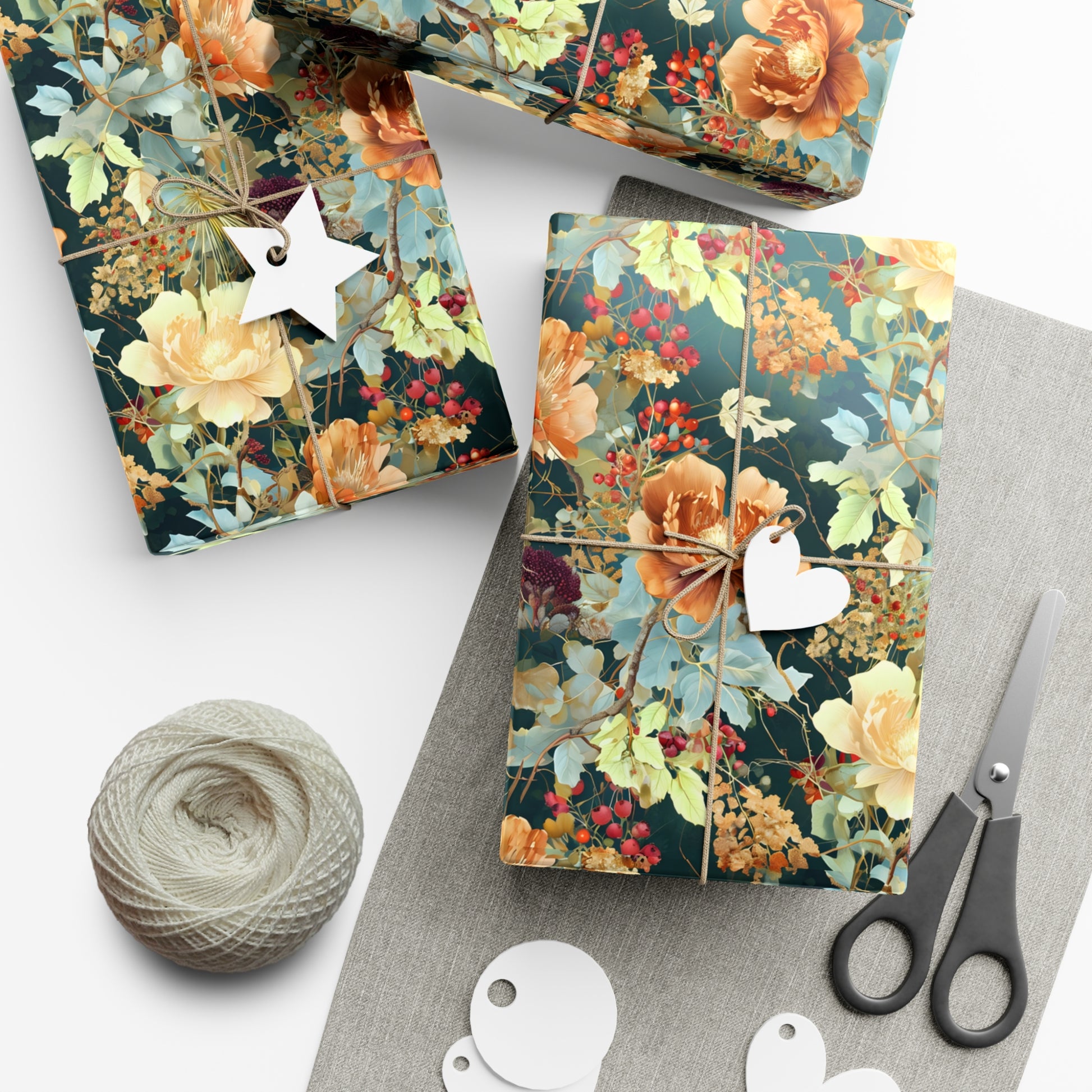 Gift Wrap Papers, Art Nouveau Floral Pattern Showcasing Vibrant Fall Colors, Wrapping Paper Roll, Holiday Gift Wrap, Gift Packaging, Craft