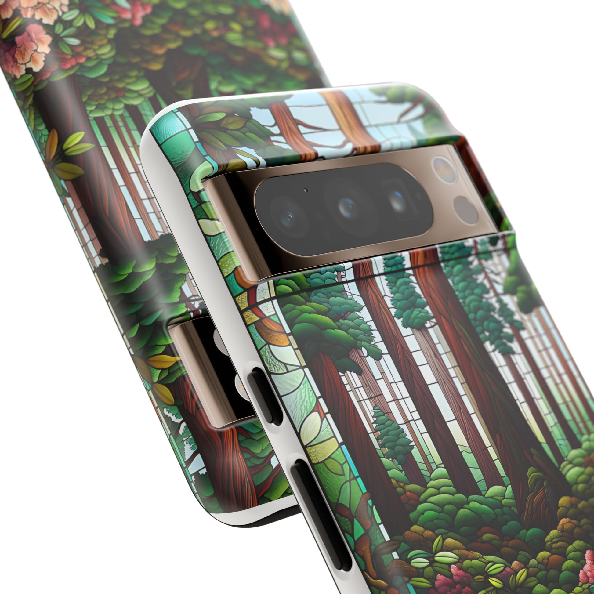 Nature Inspired Tough Cases - Redwood Trees & Rhododendrons Stained Glass iPhone Cover, Protective Phone Shell, Unique Samsung Galaxy Case,