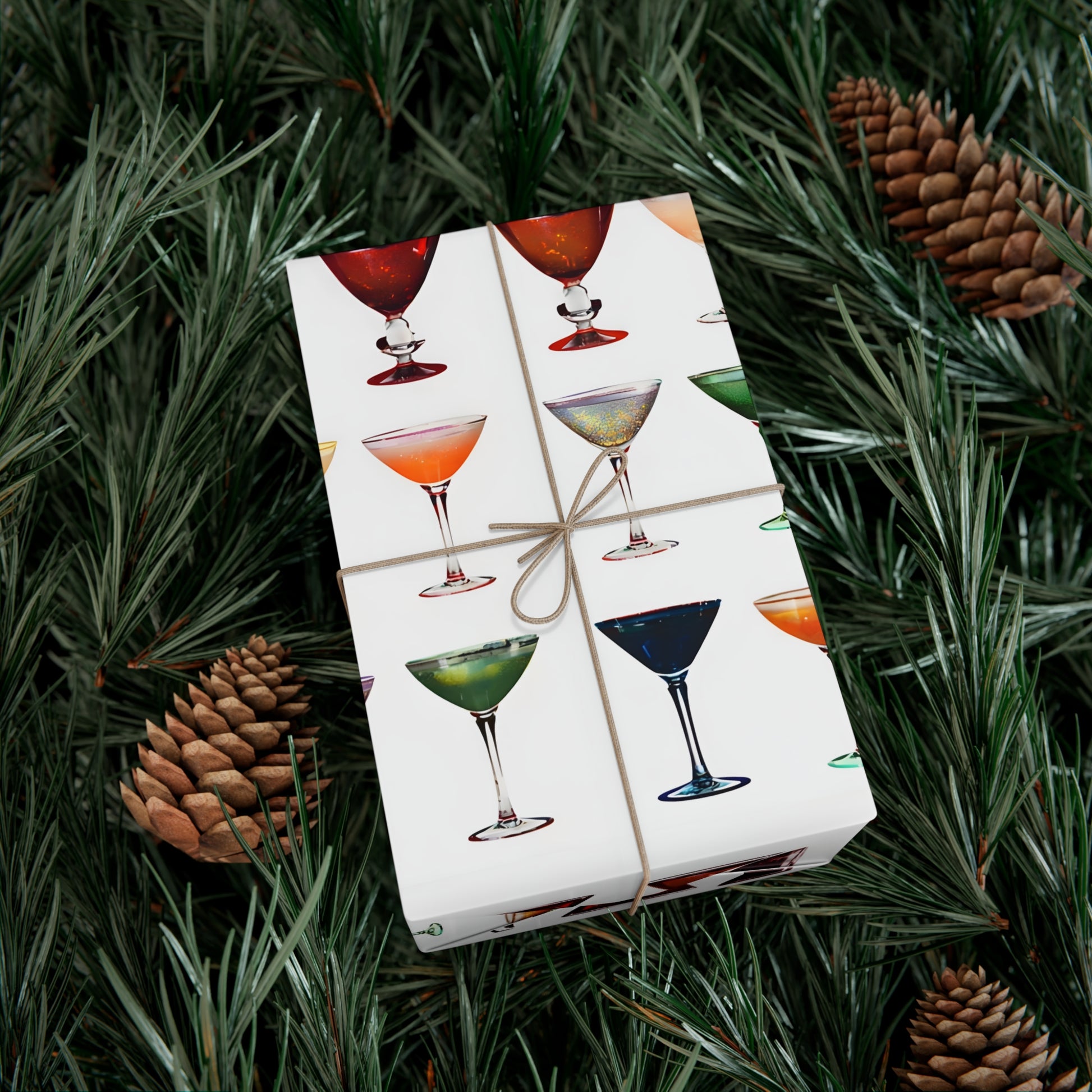 Wrapping Paper, Colorful Cocktails On White Background - Gift Wrap Rolls, Eco-Friendly Gift Wrap, Holiday