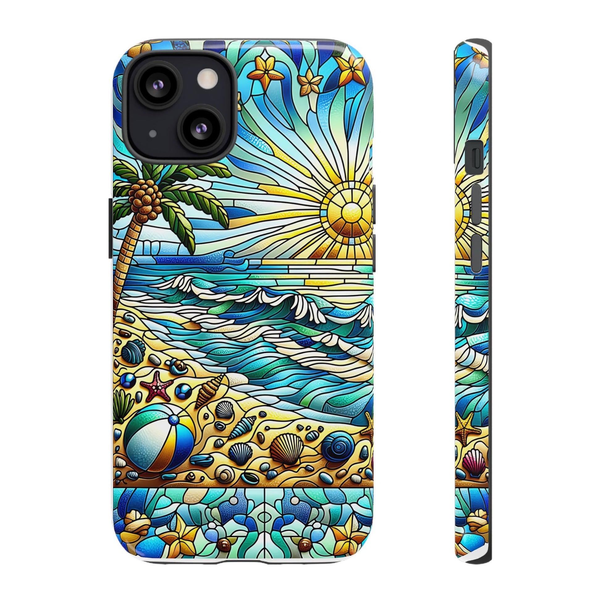 Stained Glass Tough Case, Protective Phone Case, Nature Inspired Smartphone Case, Summer Beach Play Day Phone Cover, Tough Phone Case for