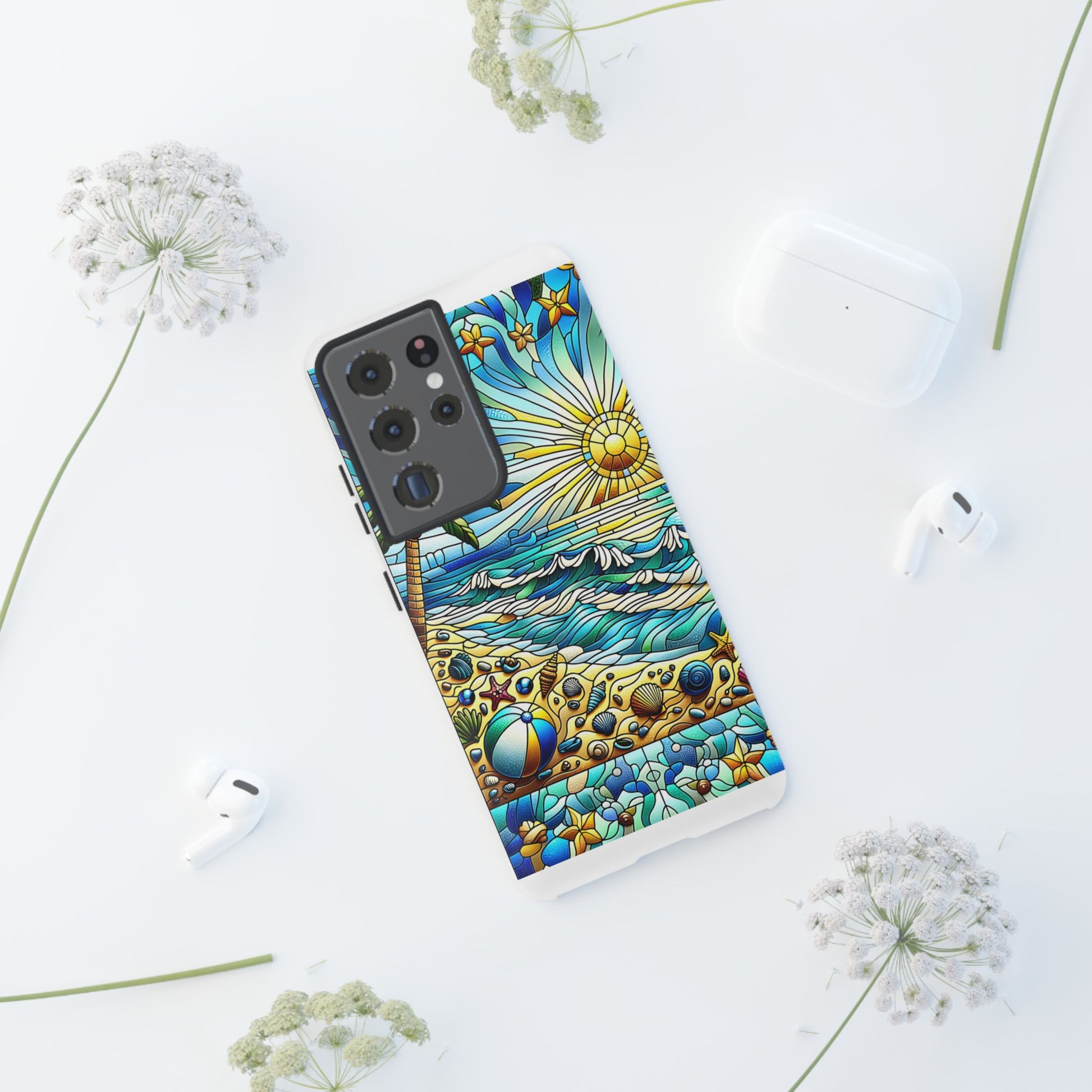 Stained Glass Tough Case, Protective Phone Case, Nature Inspired Smartphone Case, Summer Beach Play Day Phone Cover, Tough Phone Case for