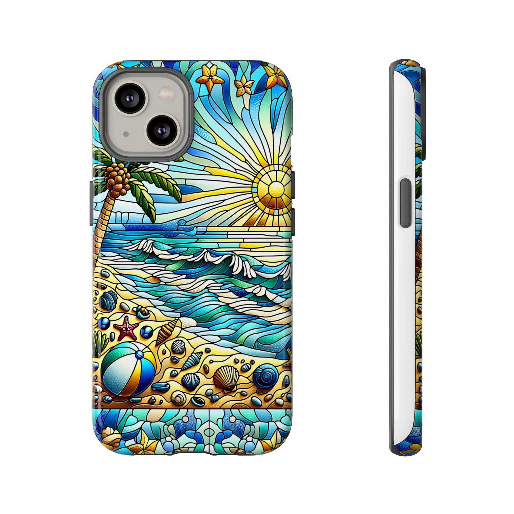 Stained Glass Tough Case, Protective Phone Case, Nature Inspired Smartphone Case, Summer Beach Play Day Phone Cover, Tough Phone Case for