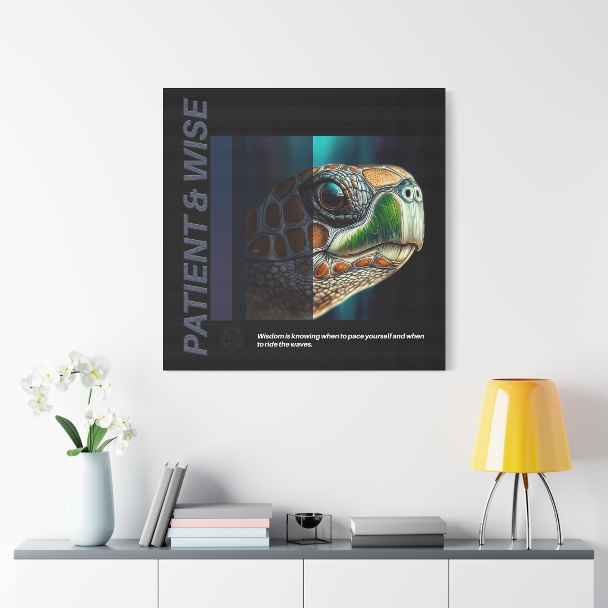 Canvas Art, Inspirational Turtle Wall Decor, Motivational Home Decor, Nature Gift, Abstract Animal Artwork, Wildlife, Patient & Wise