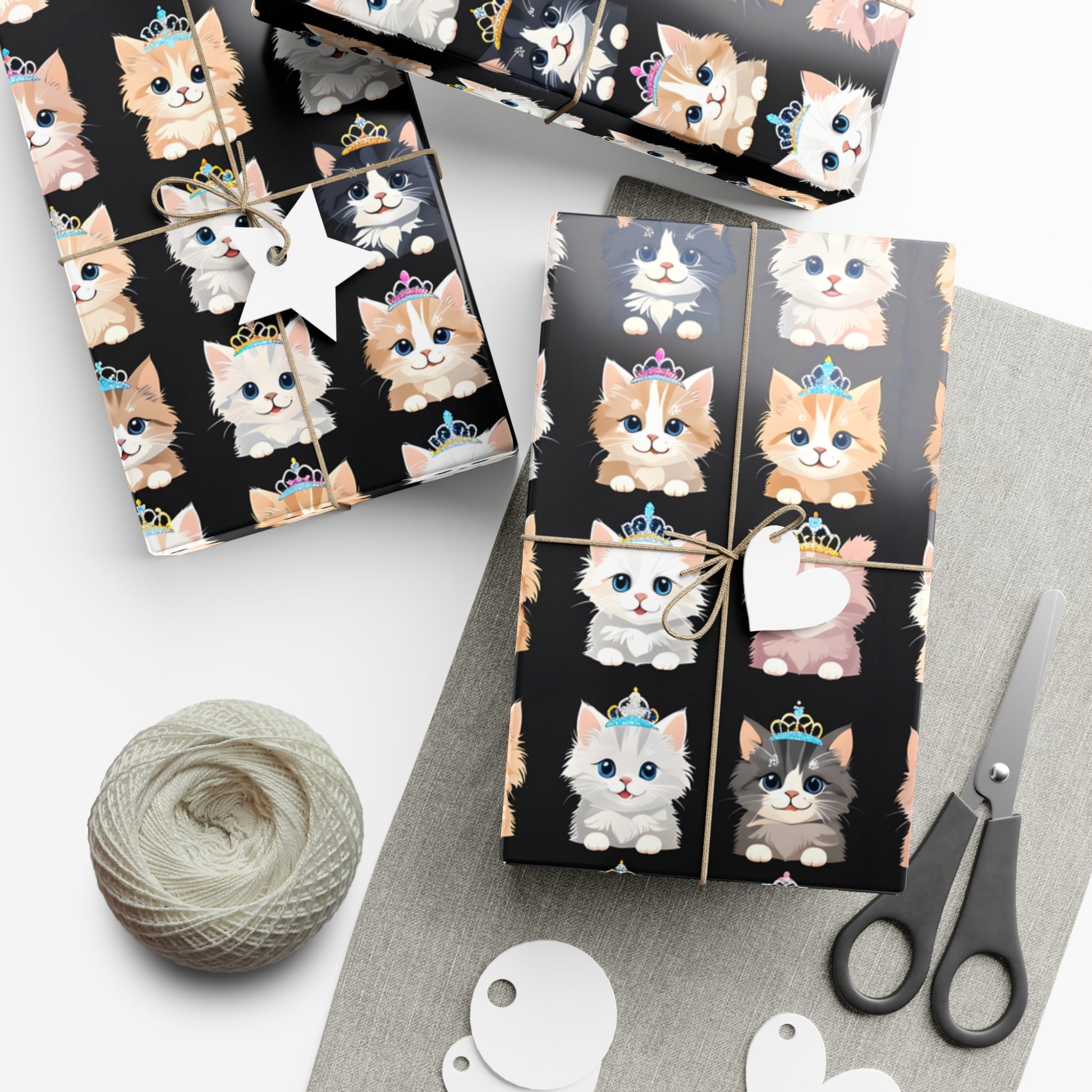 Gift Wrap Papers, Adorable Kittens wearing tiaras - Perfect for cat lovers, birthday gifts, holiday presents, crafting projects - Tissue
