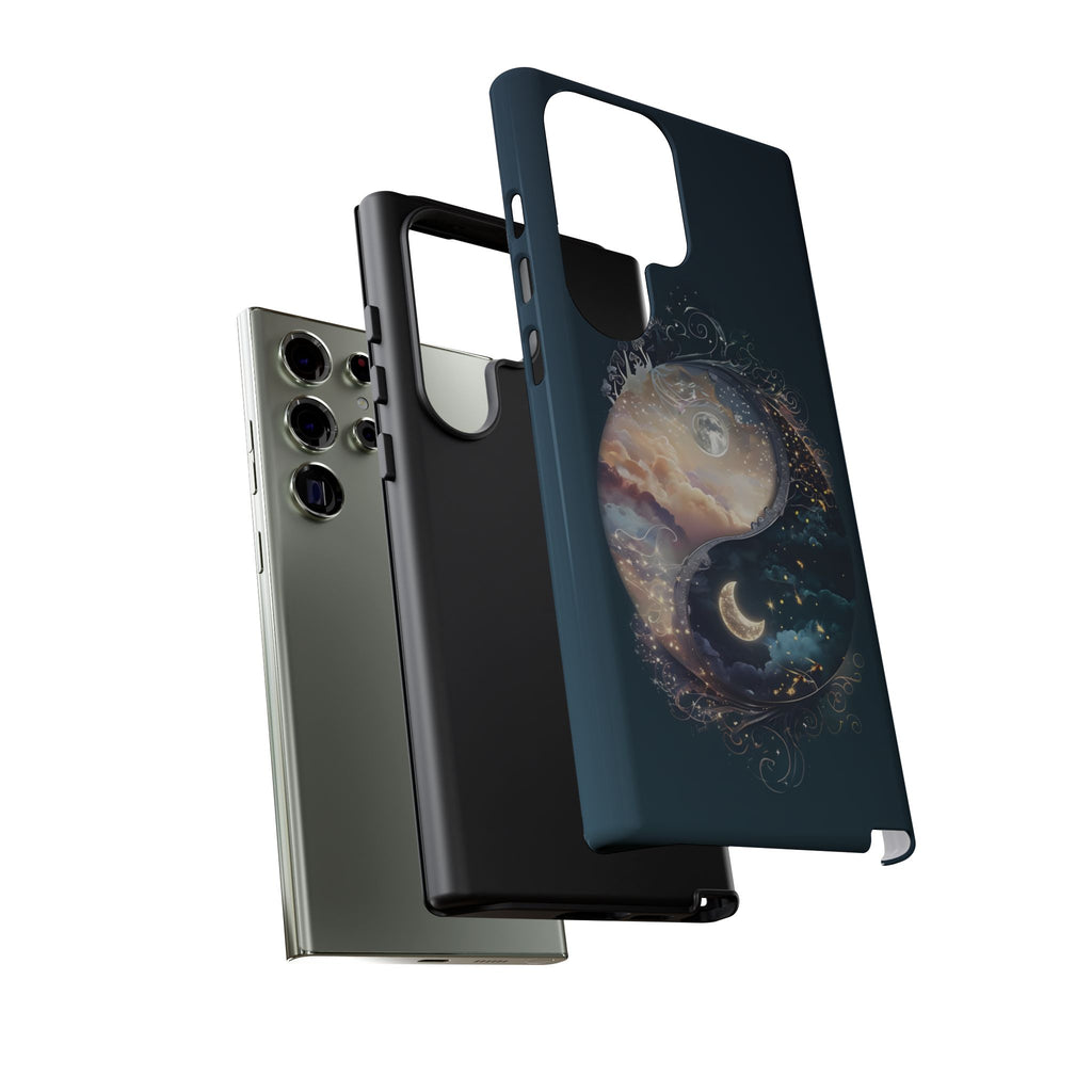 Phone Case, Yin-Yang Symbol Design, Whimsical Day Night Fantasy Print, Protective Cover, Tough Skin, Phone Accessories, Phone Protection