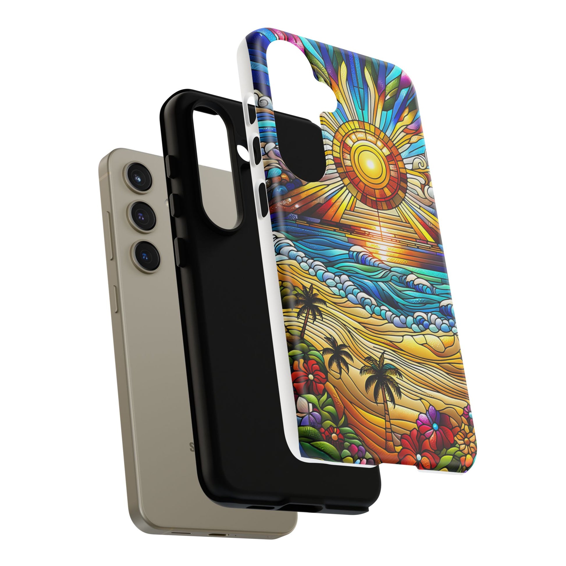 Stained Glass Tough Cases, Protective Phone Case, Nature Inspired Smartphone Cover, Beach Day Summer Accessories, Ocean Lover Gift