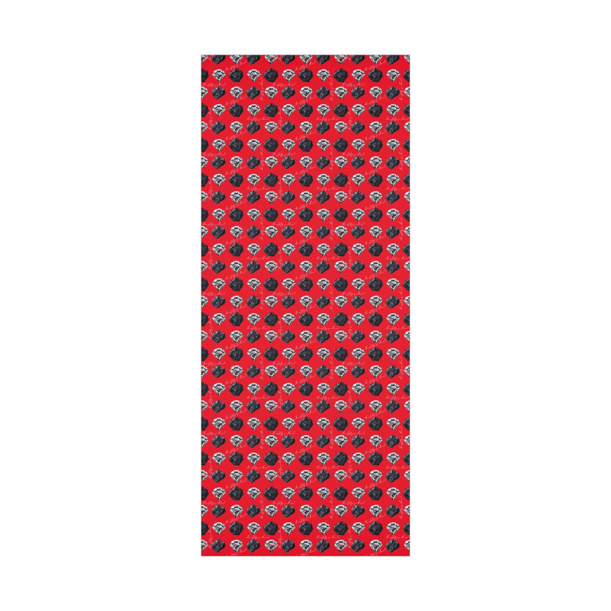 Wrapping Paper, Naughty or Nice Diamonds and Coal on Red Background - Gift Wrap Rolls, Eco-Friendly, Holiday, Christmas Gifts