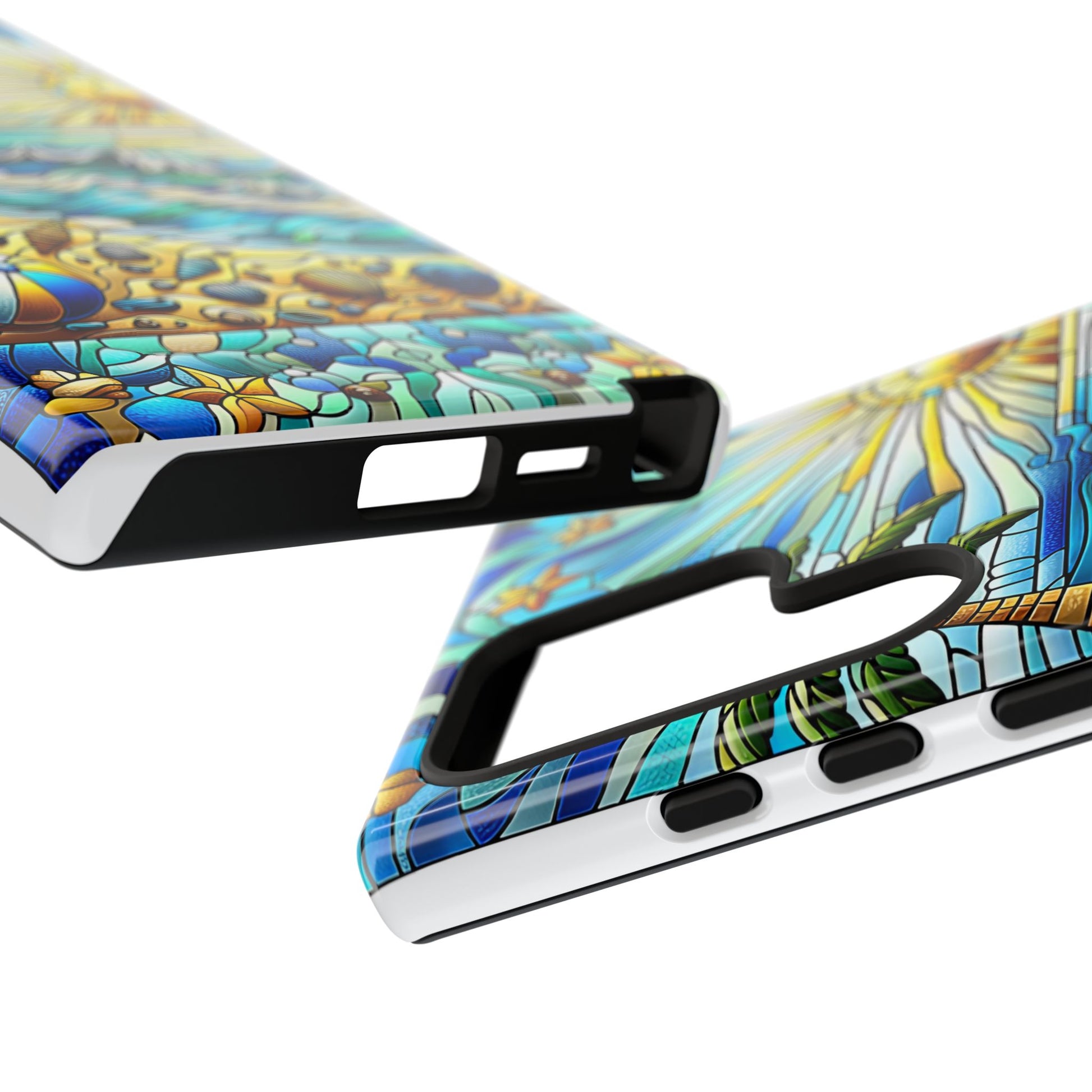 Stained Glass Tough Case, Protective Phone Case, Nature Inspired Smartphone Case, Summer Beach Play Day Phone Cover, Tough Phone Case for