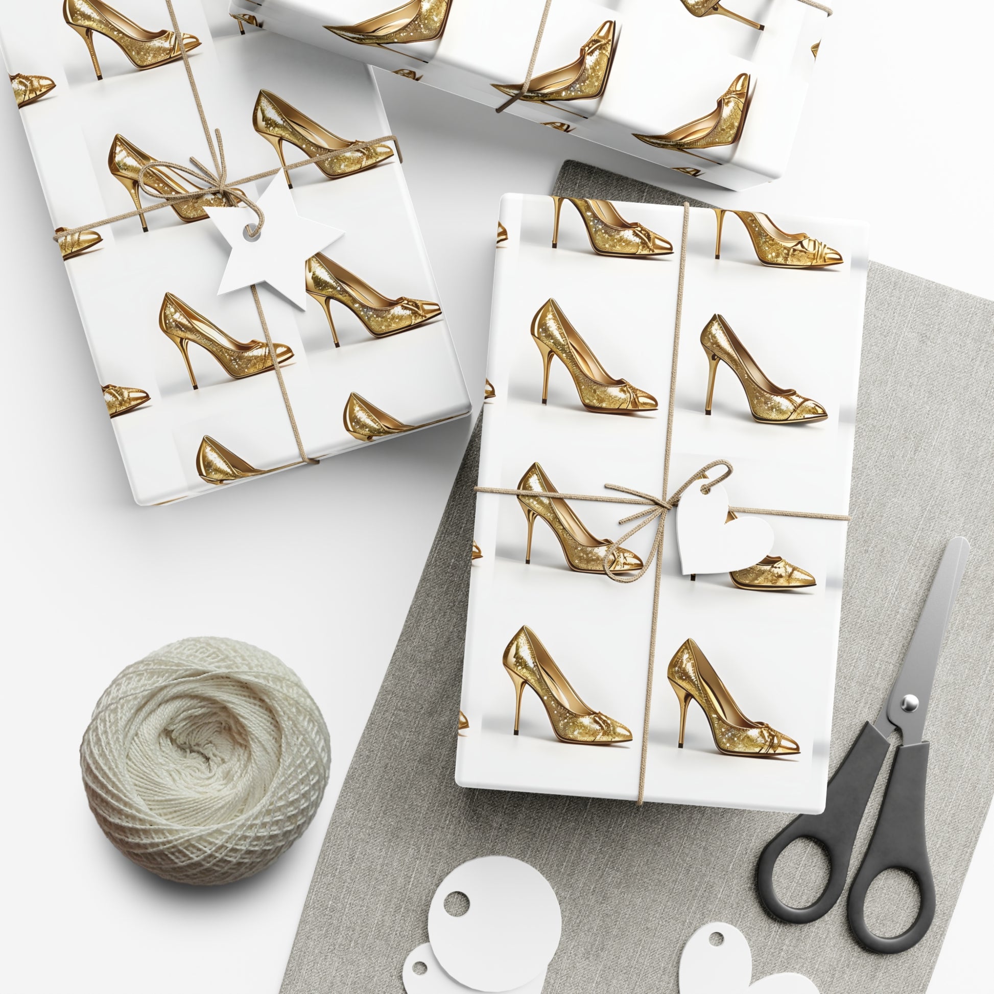 Wrapping Paper, Glimmering Gold High Heels On White Background - Gift Wrap Rolls, Eco-Friendly Gift Wrap, Holiday