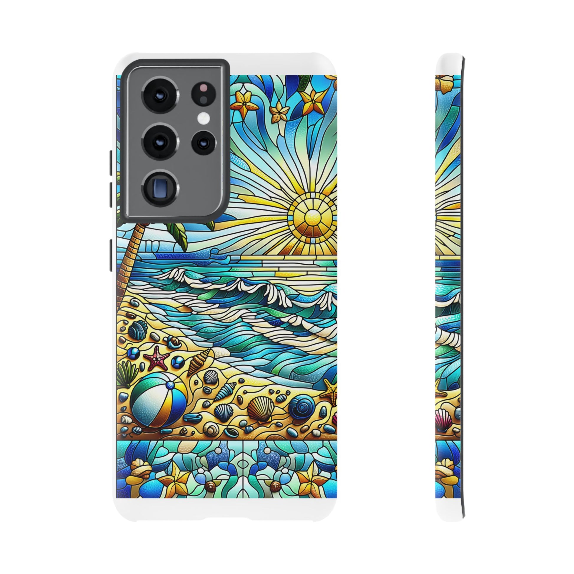 Stained Glass Tough Case, Protective Phone Case, Nature Inspired Smartphone Case, Summer Beach Play Day Phone Cover, Tough Phone Case for