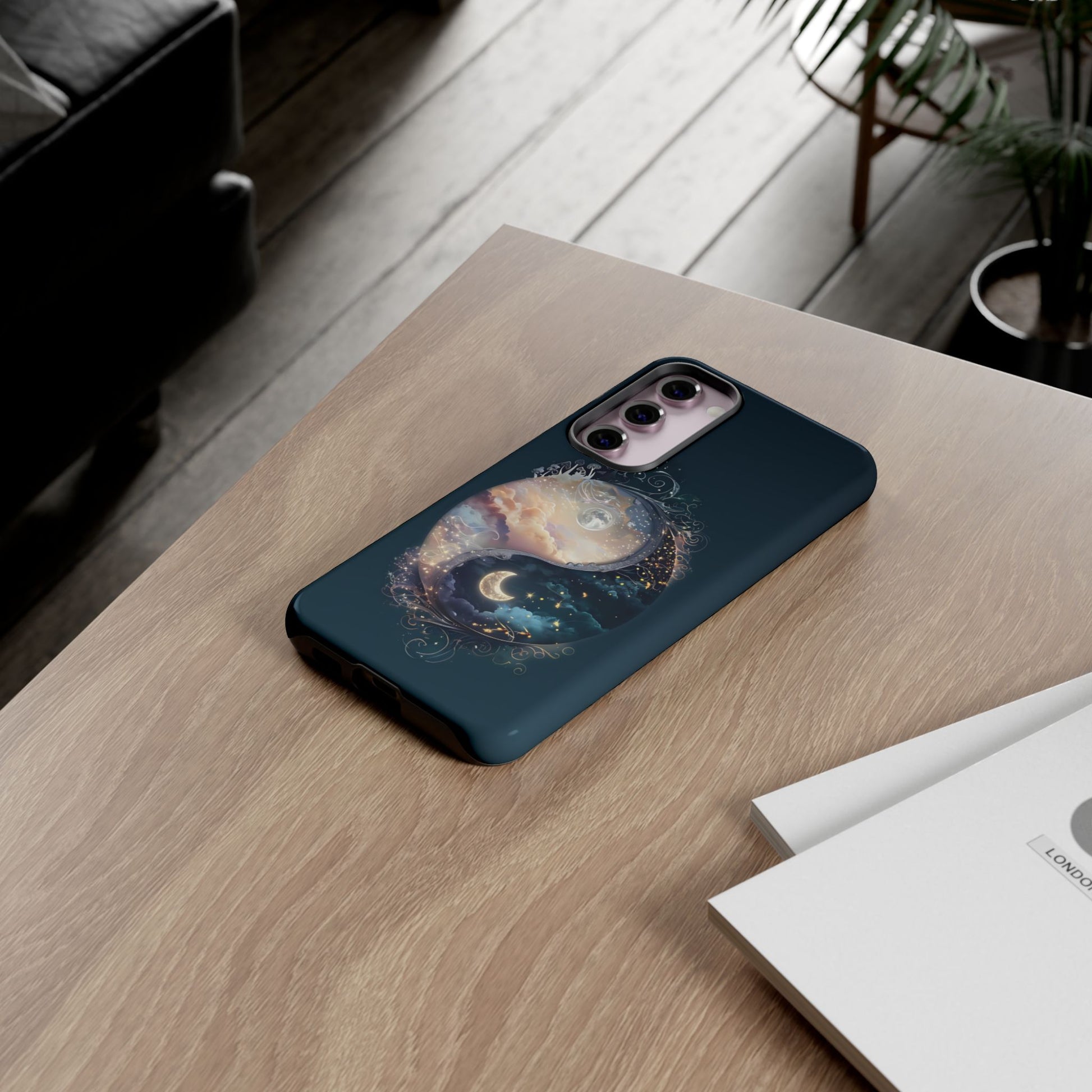 Phone Case, Yin-Yang Symbol Design, Whimsical Day Night Fantasy Print, Protective Cover, Tough Skin, Phone Accessories, Phone Protection