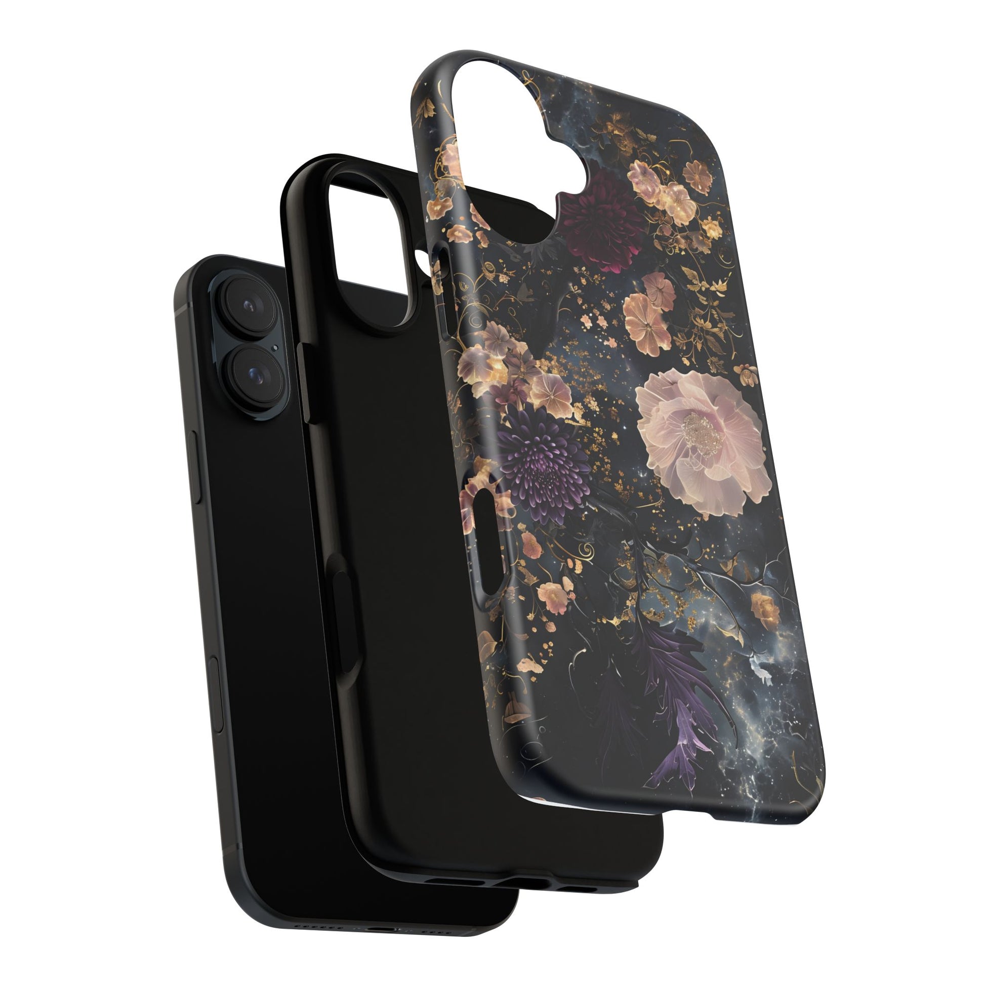 Phone Case, Whimsical Floral Pattern Against Cosmic Nebulous Background. Galaxy, Space, Tough Protective Cover, Unique Gift, Trendy