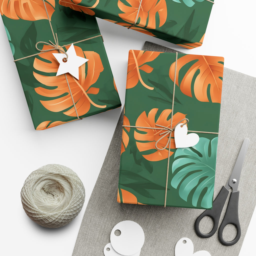 Wrapping Paper, Tropical Monstera Leaf Gift Wrap, Botanical Pattern Sheets, Colorful Holiday Gift Wrap, Jungle Party Wrap Roll, Leafy