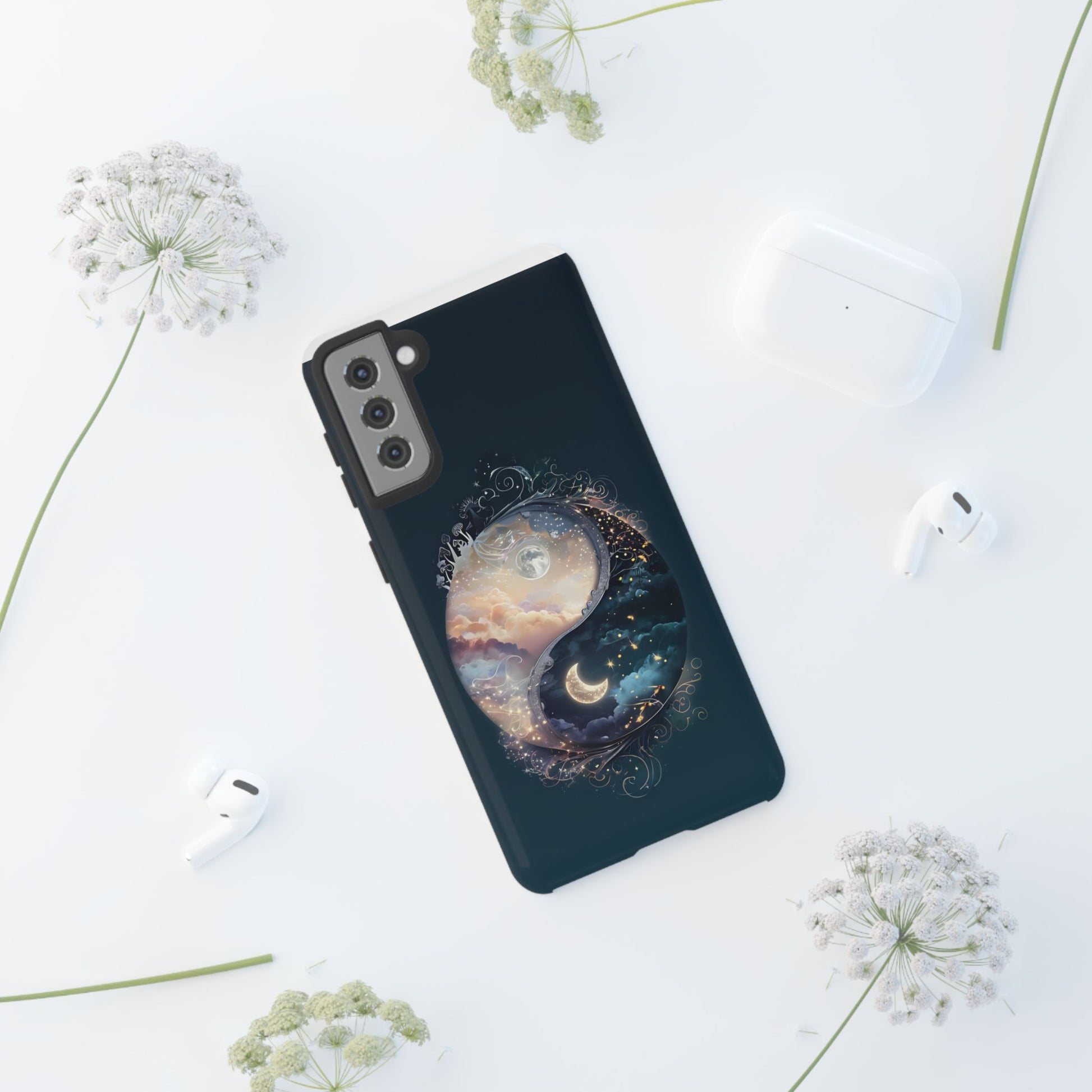 Phone Case, Yin-Yang Symbol Design, Whimsical Day Night Fantasy Print, Protective Cover, Tough Skin, Phone Accessories, Phone Protection