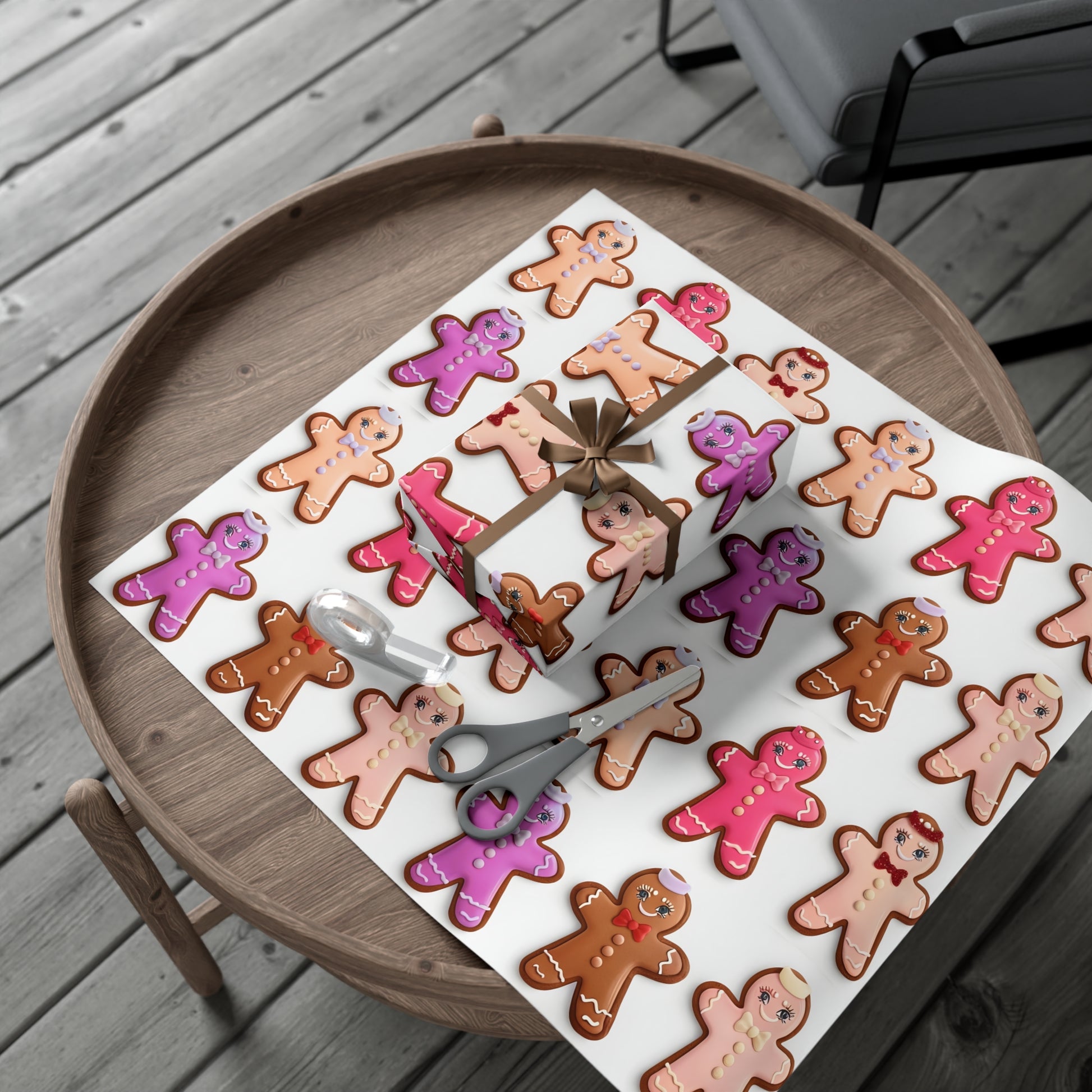 Wrapping Paper, Bougie Gingerbread Women On White Background - Gift Wrap Rolls, Eco-Friendly Gift Wrap, Holiday