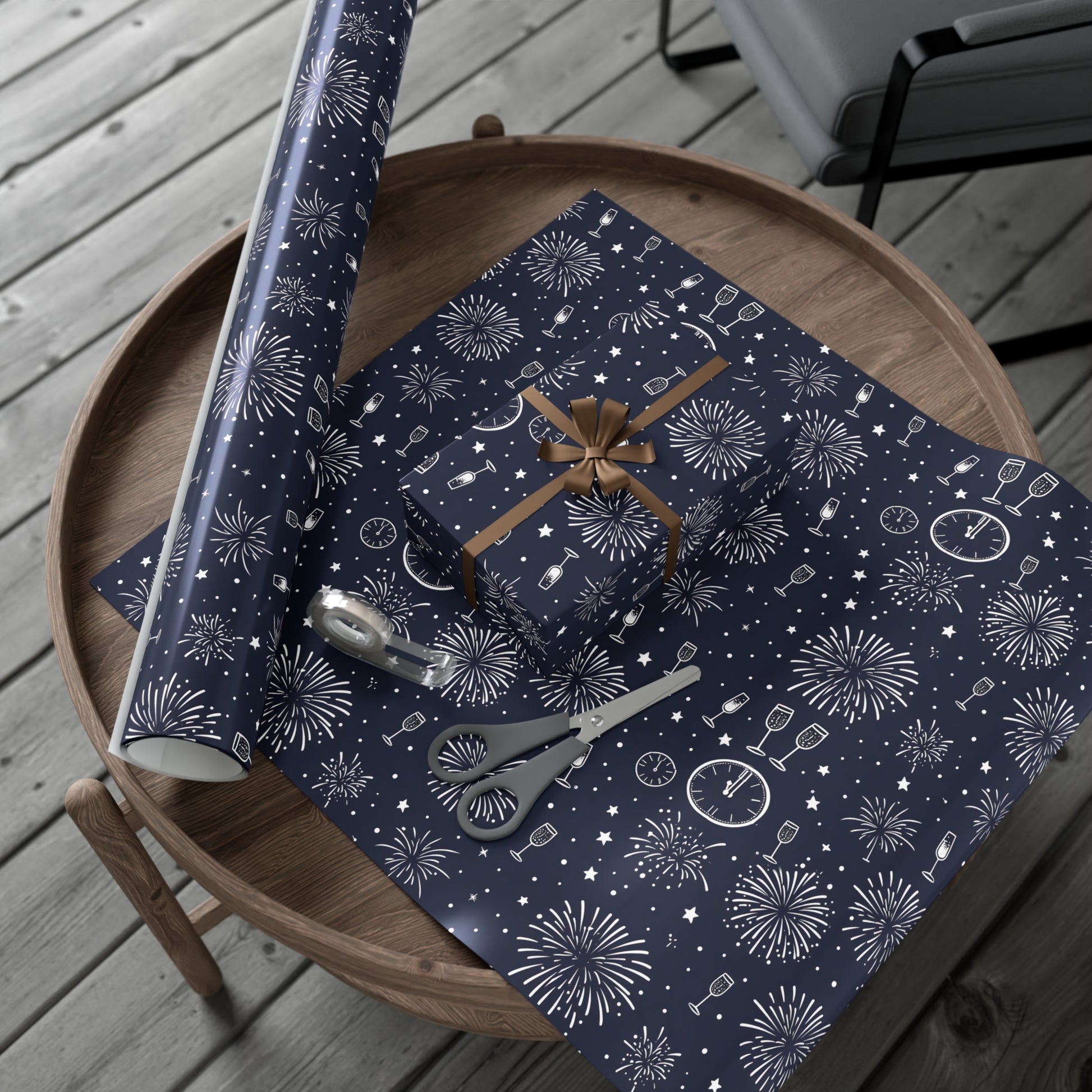 Gift Wrap Papers - New Year's Eve Celebration Pattern With Fireworks And Champagne, Holiday Gift Wrap, Wrapping Paper, Party Supplies,