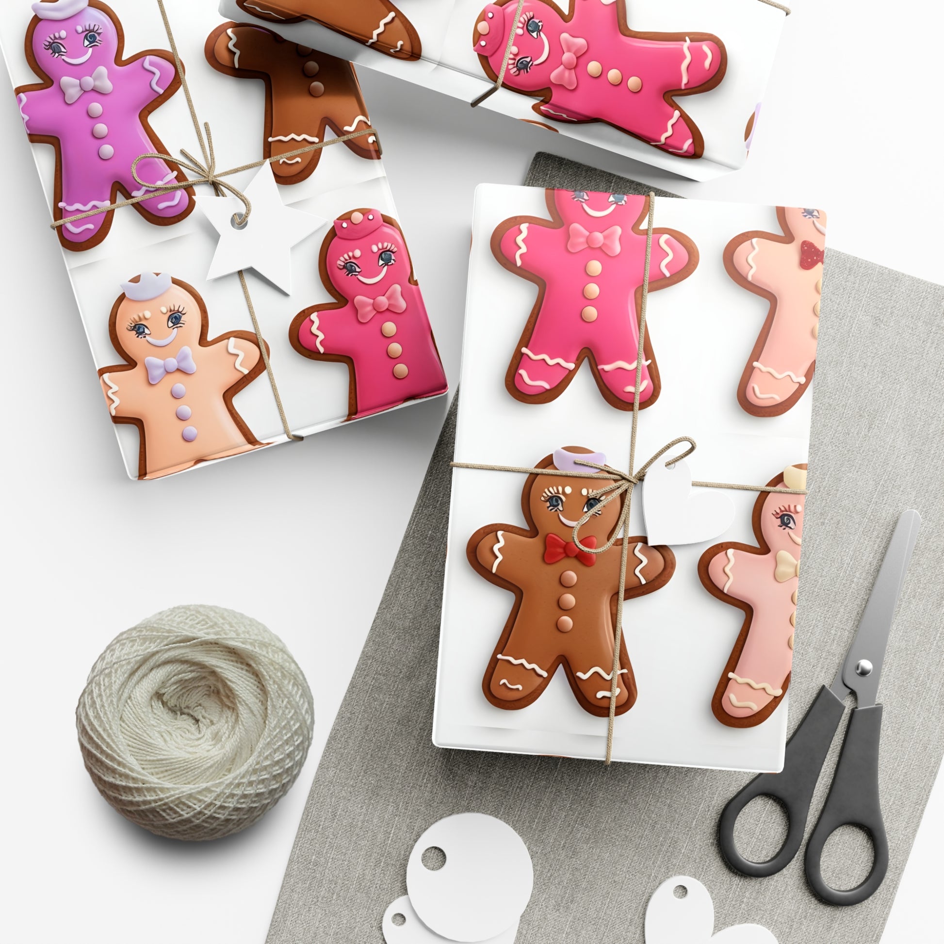 Wrapping Paper, Bougie Gingerbread Women On White Background - Gift Wrap Rolls, Eco-Friendly Gift Wrap, Holiday