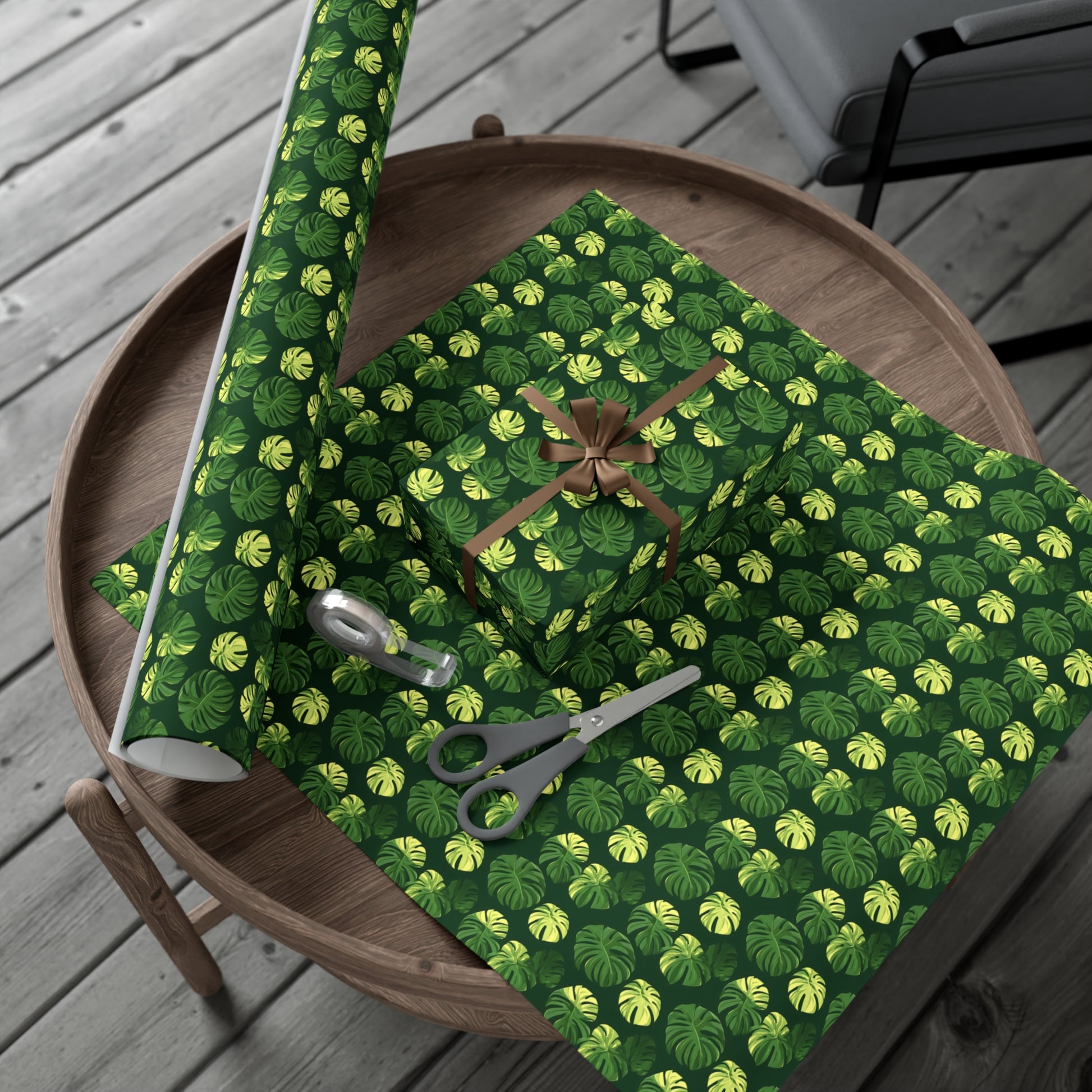 Tropical Botanical Pattern Featuring Stylized Monstera Leaves Wrapping Paper