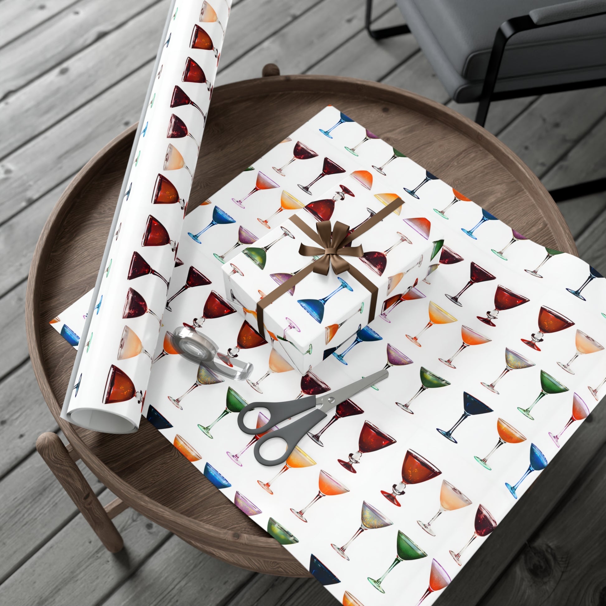 Wrapping Paper, Colorful Cocktails On White Background - Gift Wrap Rolls, Eco-Friendly Gift Wrap, Holiday