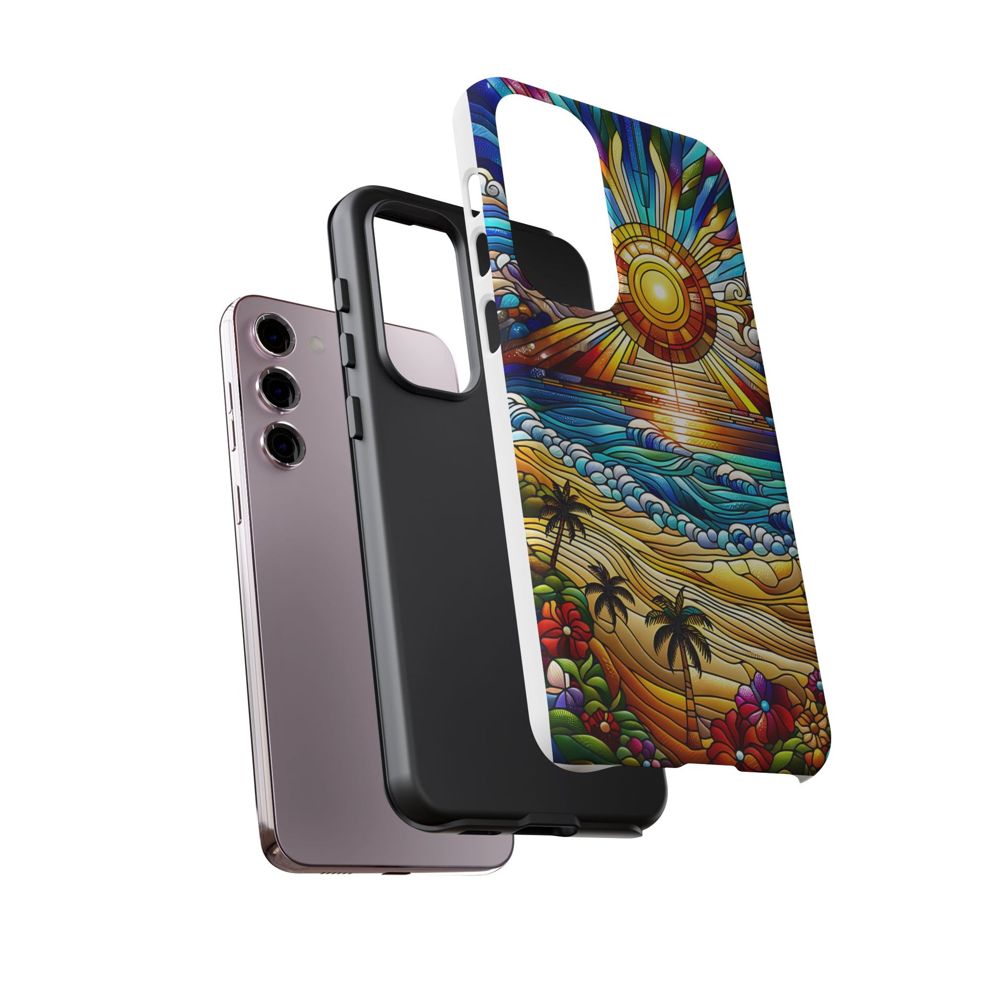 Stained Glass Tough Cases, Protective Phone Case, Nature Inspired Smartphone Cover, Beach Day Summer Accessories, Ocean Lover Gift