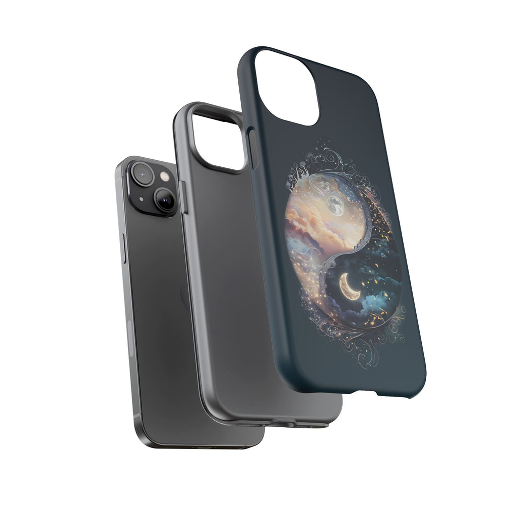 Phone Case, Yin-Yang Symbol Design, Whimsical Day Night Fantasy Print, Protective Cover, Tough Skin, Phone Accessories, Phone Protection