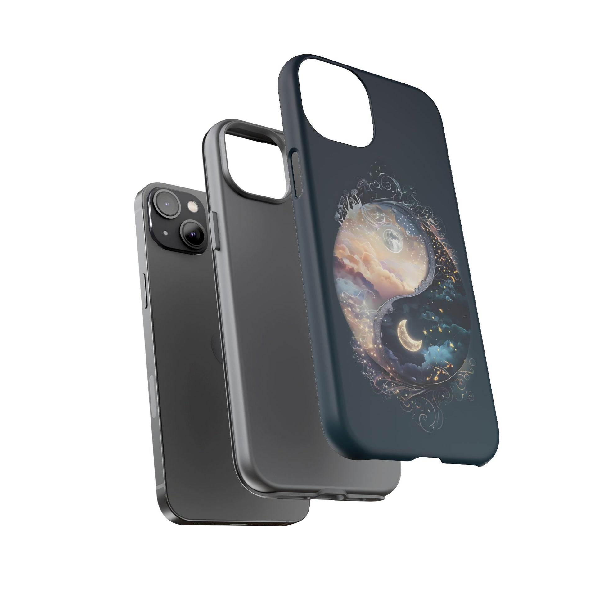 Phone Case, Yin-Yang Symbol Design, Whimsical Day Night Fantasy Print, Protective Cover, Tough Skin, Phone Accessories, Phone Protection