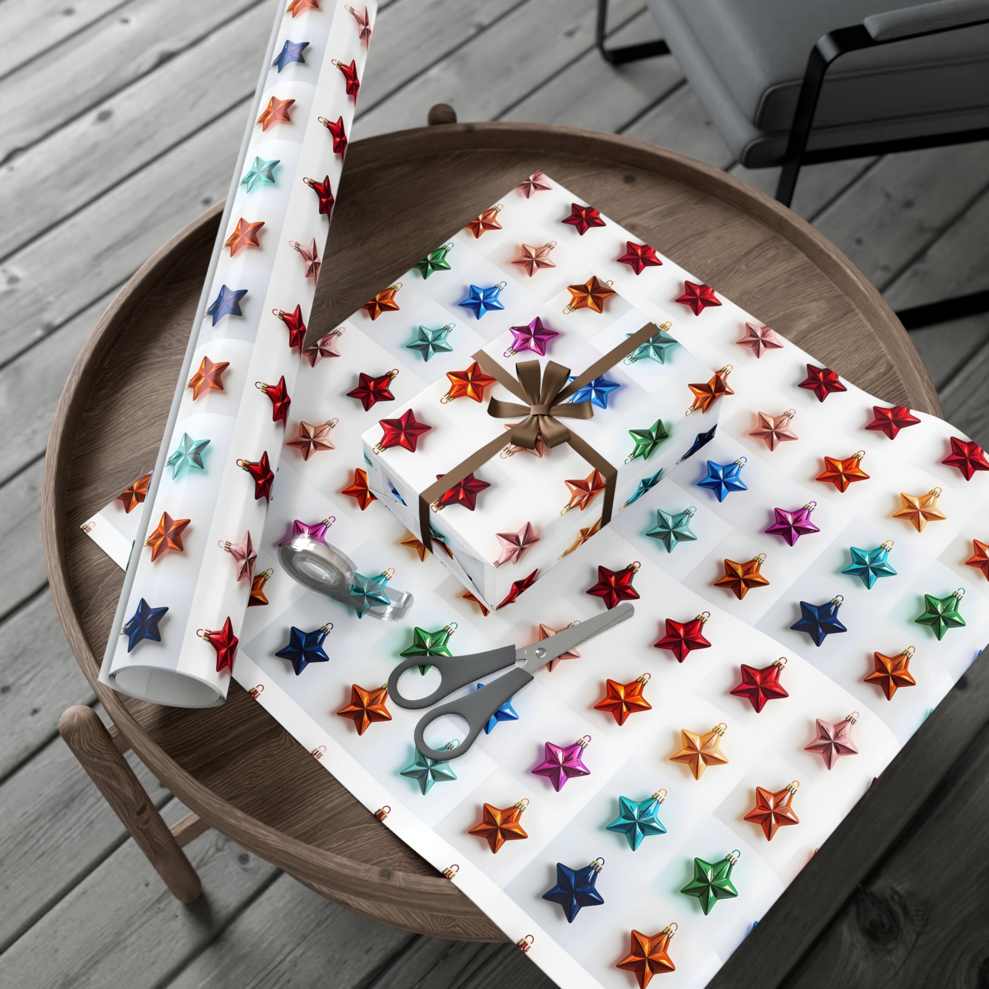 Wrapping Paper, Vibrant Star Christmas Ornaments On White Background - Gift Wrap Rolls, Eco-Friendly Gift Wrap, Holiday