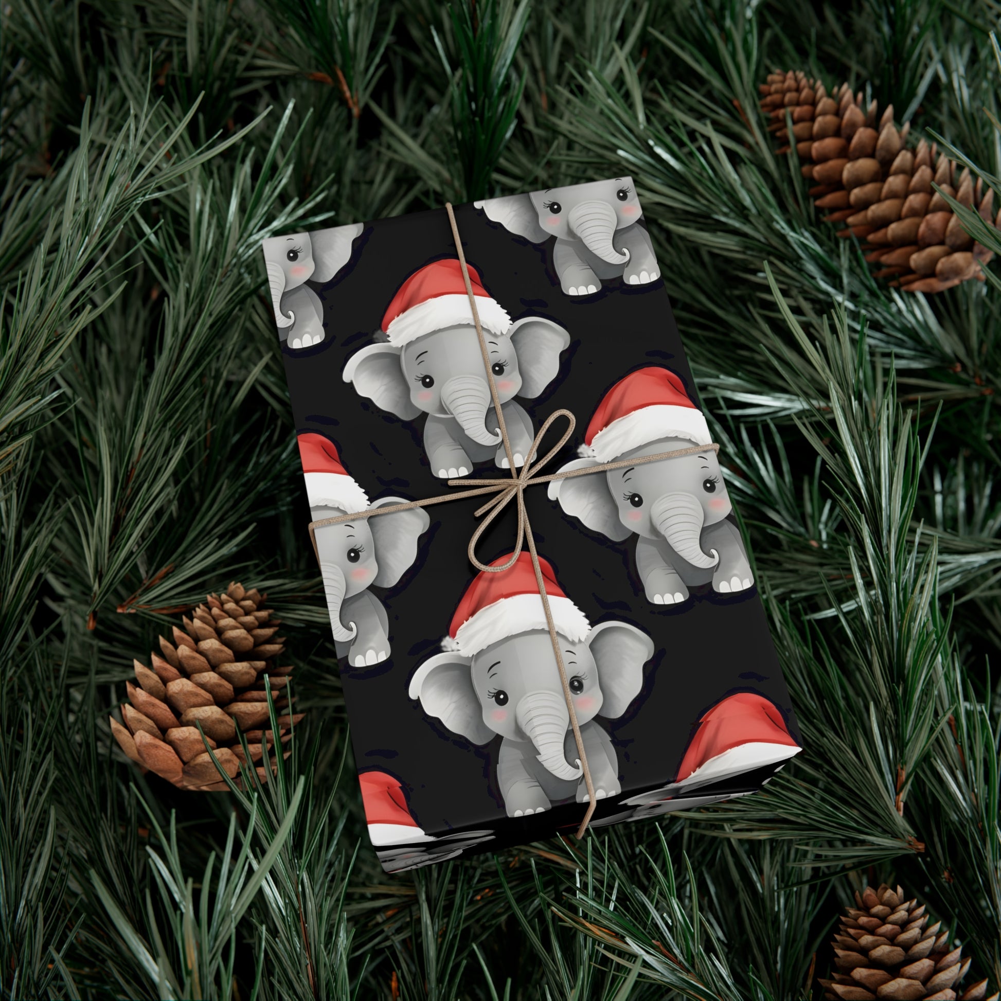 Gift Wrap Papers, Adorable Baby Elephants in Santa Hats - Cute Holiday Wrapping Paper, Christmas Gift Wrap, Festive Gift Wrap Sheets,