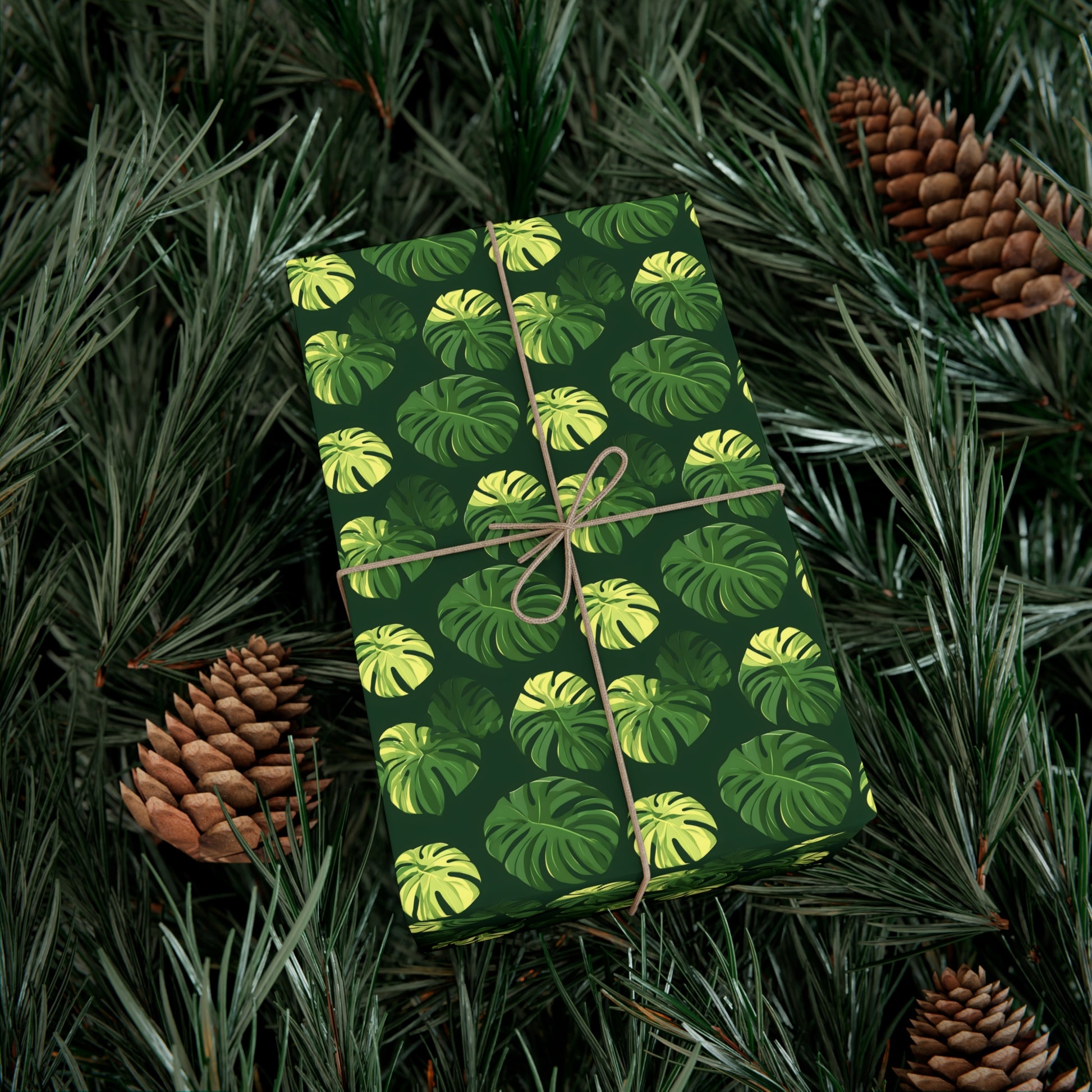 Tropical Botanical Pattern Featuring Stylized Monstera Leaves Wrapping Paper