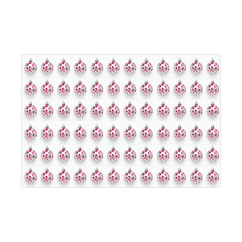 Wrapping Paper, Hot Pink Polka Dot Christmas Ornaments On White Background - Gift Wrap Rolls, Eco-Friendly Gift Wrap, Holiday